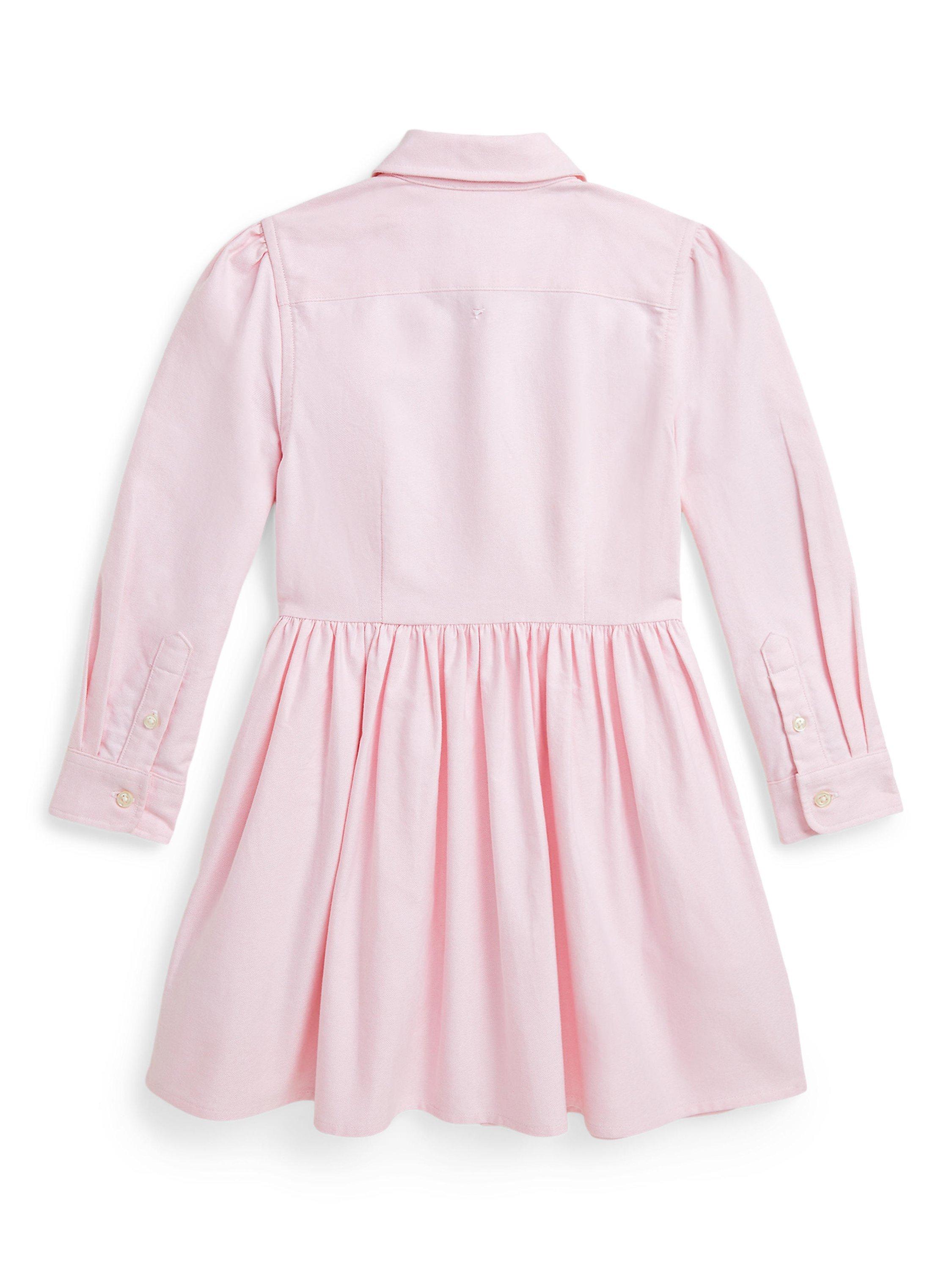 Product image 2 of 4, which shows Ralph Lauren Kids' Oxford Cotton Shirt Dress, Bath Pink, 2 years