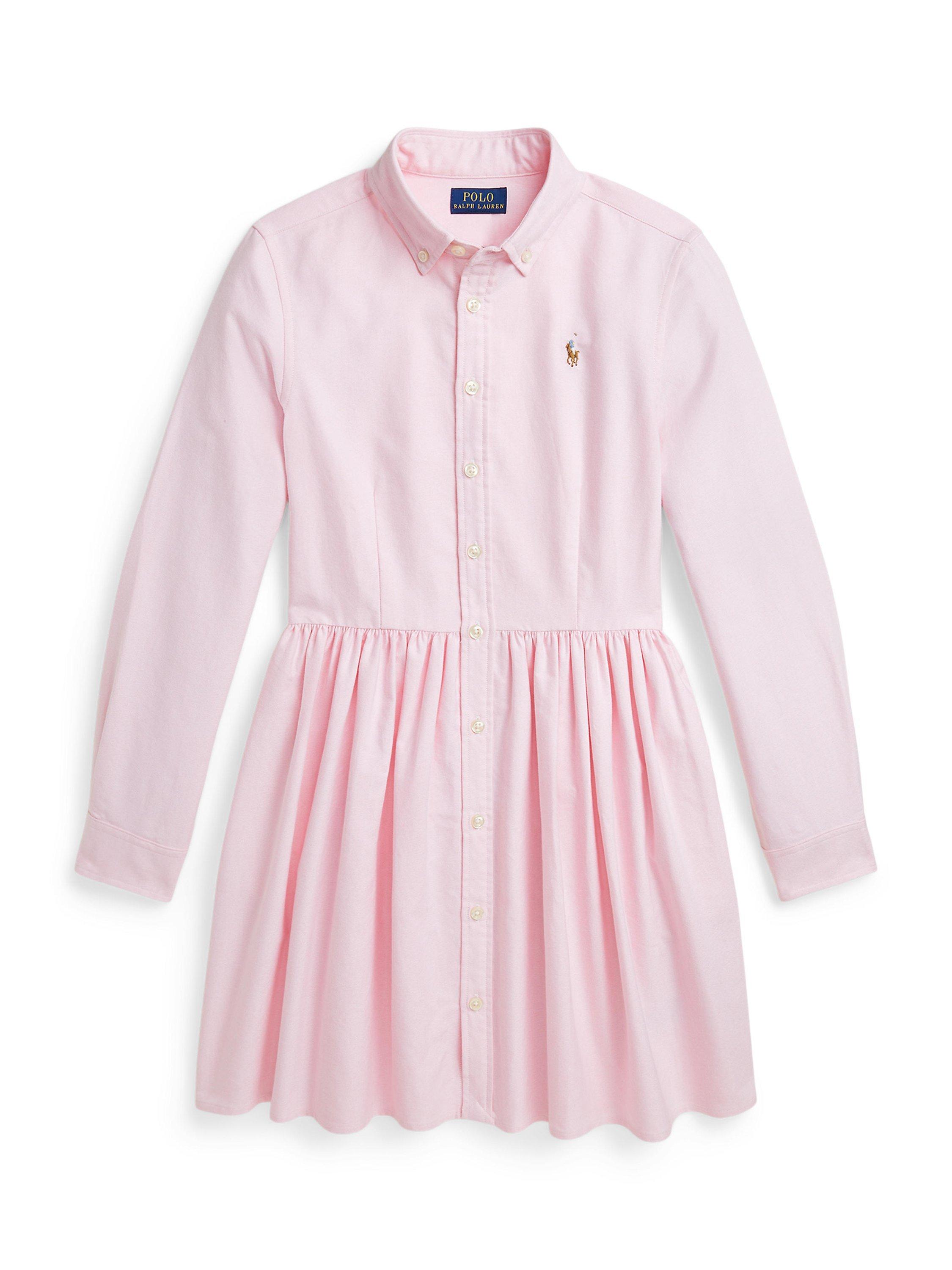 Product image 3 of 4, which shows Ralph Lauren Kids' Oxford Cotton Shirt Dress, Bath Pink, 2 years