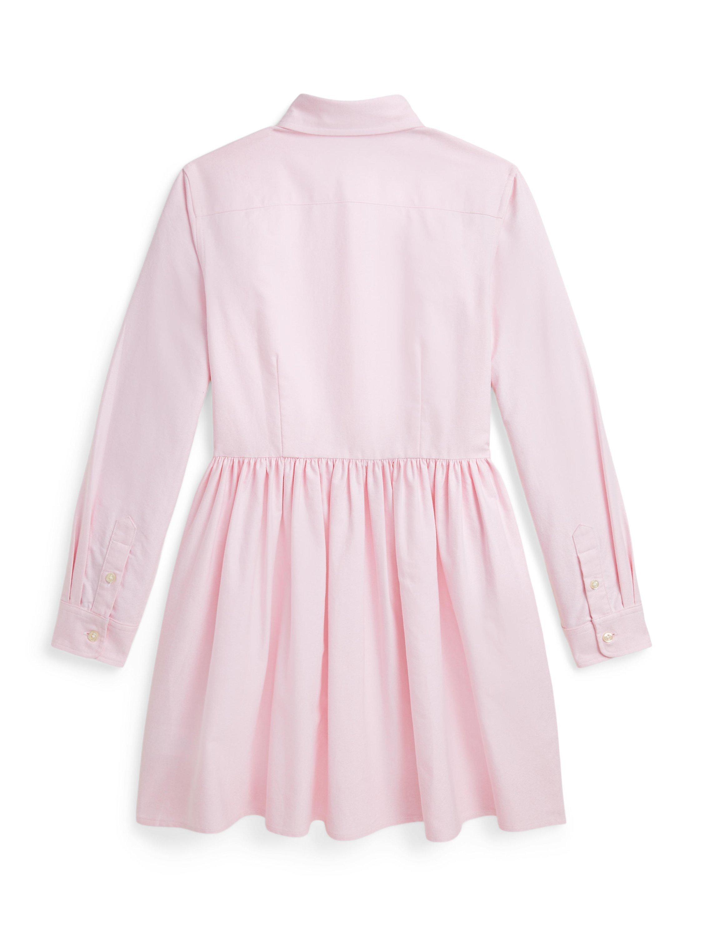 Product image 4 of 4, which shows Ralph Lauren Kids' Oxford Cotton Shirt Dress, Bath Pink, 2 years