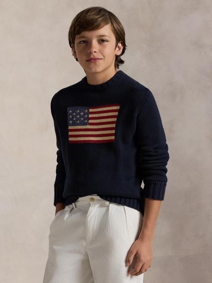 Polo Ralph Lauren Kids' American Flag Jumper, Hunter Navy, Hunter Navy