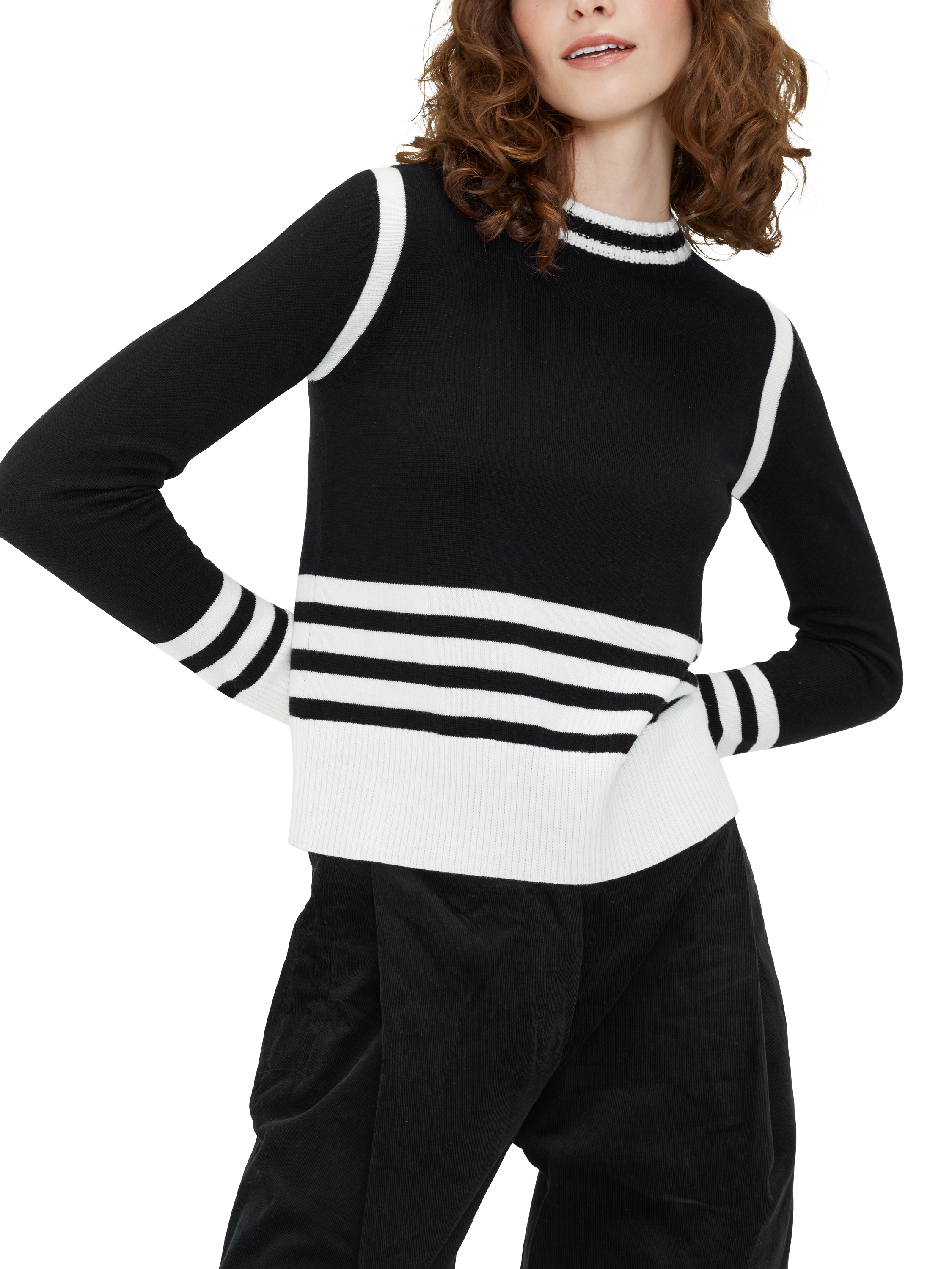 Chinti & Parker Ida Stripe Merino Wool Jumper, Black/Cream
