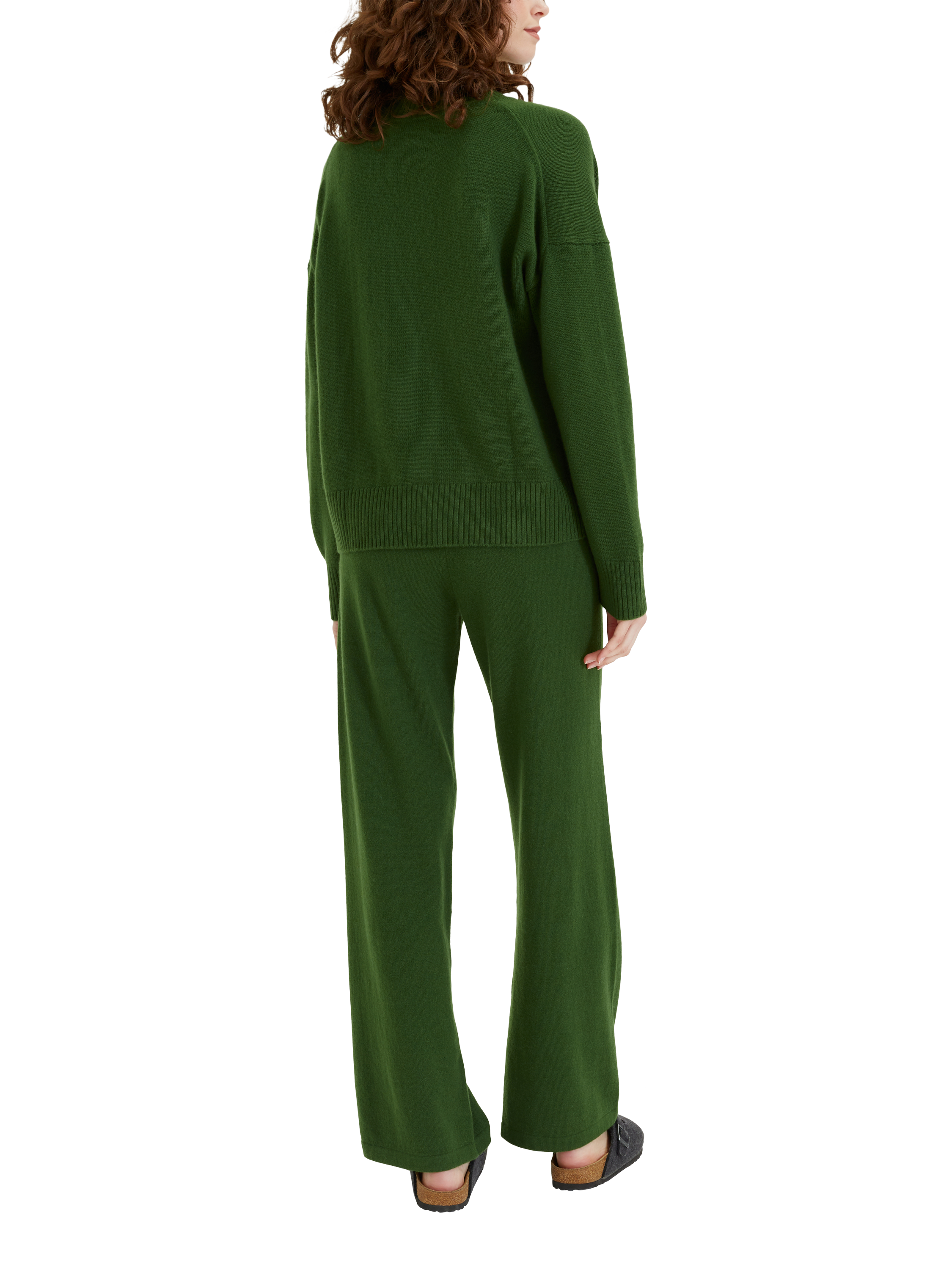 Product image 2 of 4, which shows Chinti & Parker Wide Leg Cashmere Trousers, Moss, XS