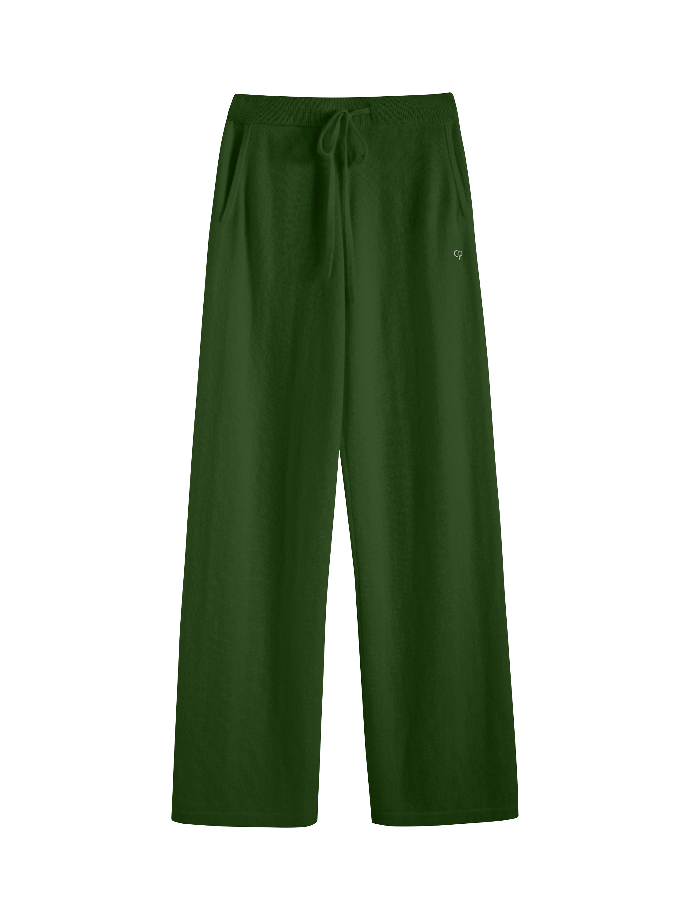 Product image 3 of 4, which shows Chinti & Parker Wide Leg Cashmere Trousers, Moss, XS
