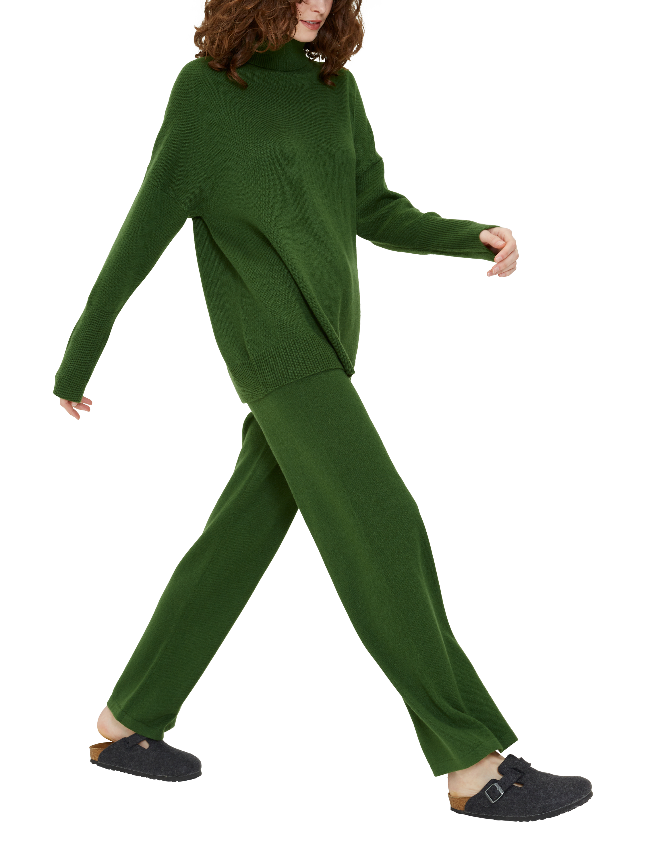 Product image 4 of 4, which shows Chinti & Parker Wide Leg Cashmere Trousers, Moss, XS