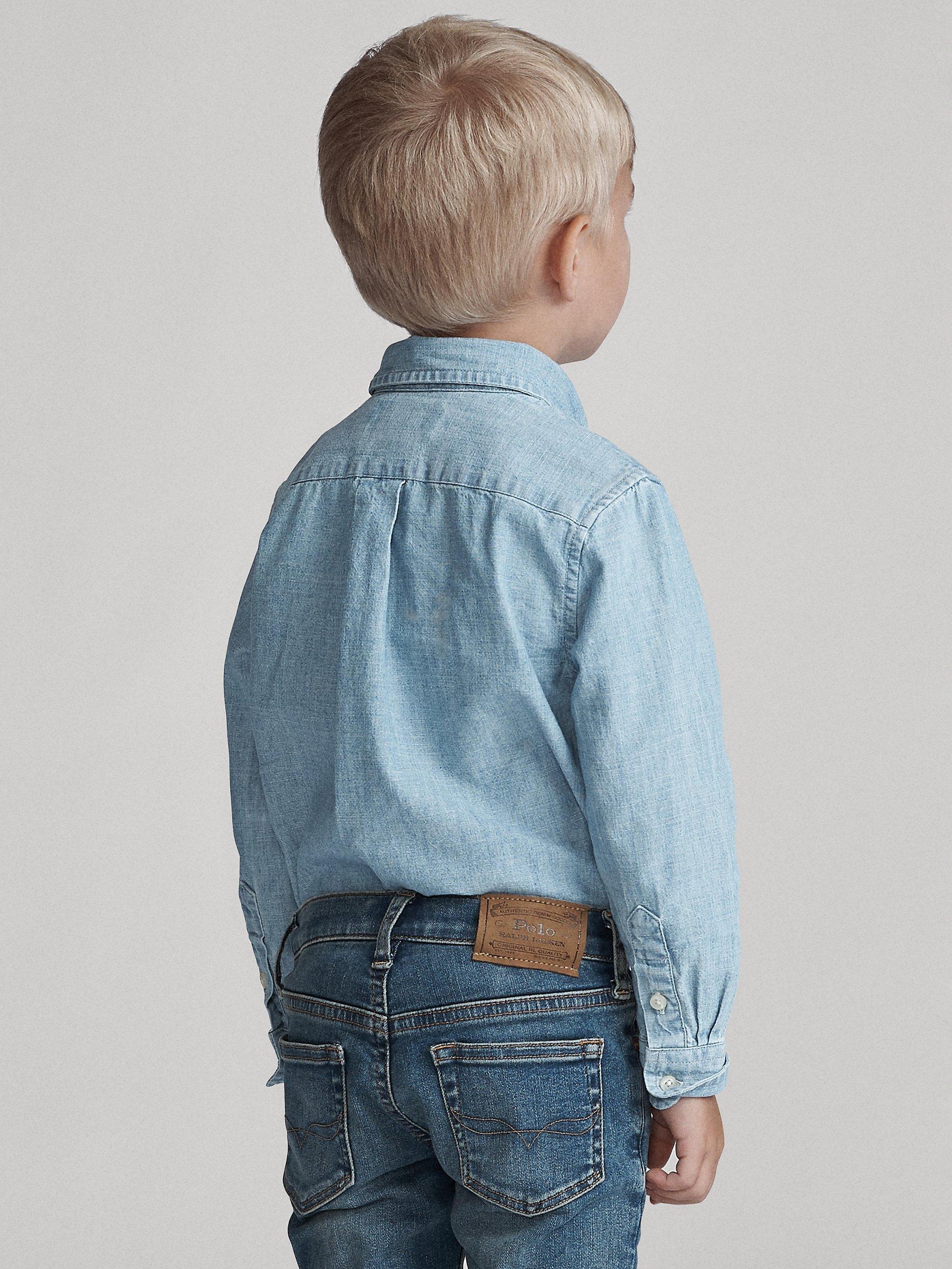 Product image 2 of 8, which shows Polo Ralph Lauren Kids' Cotton Chambray Long Sleeve Shirt, Light Blue, S
