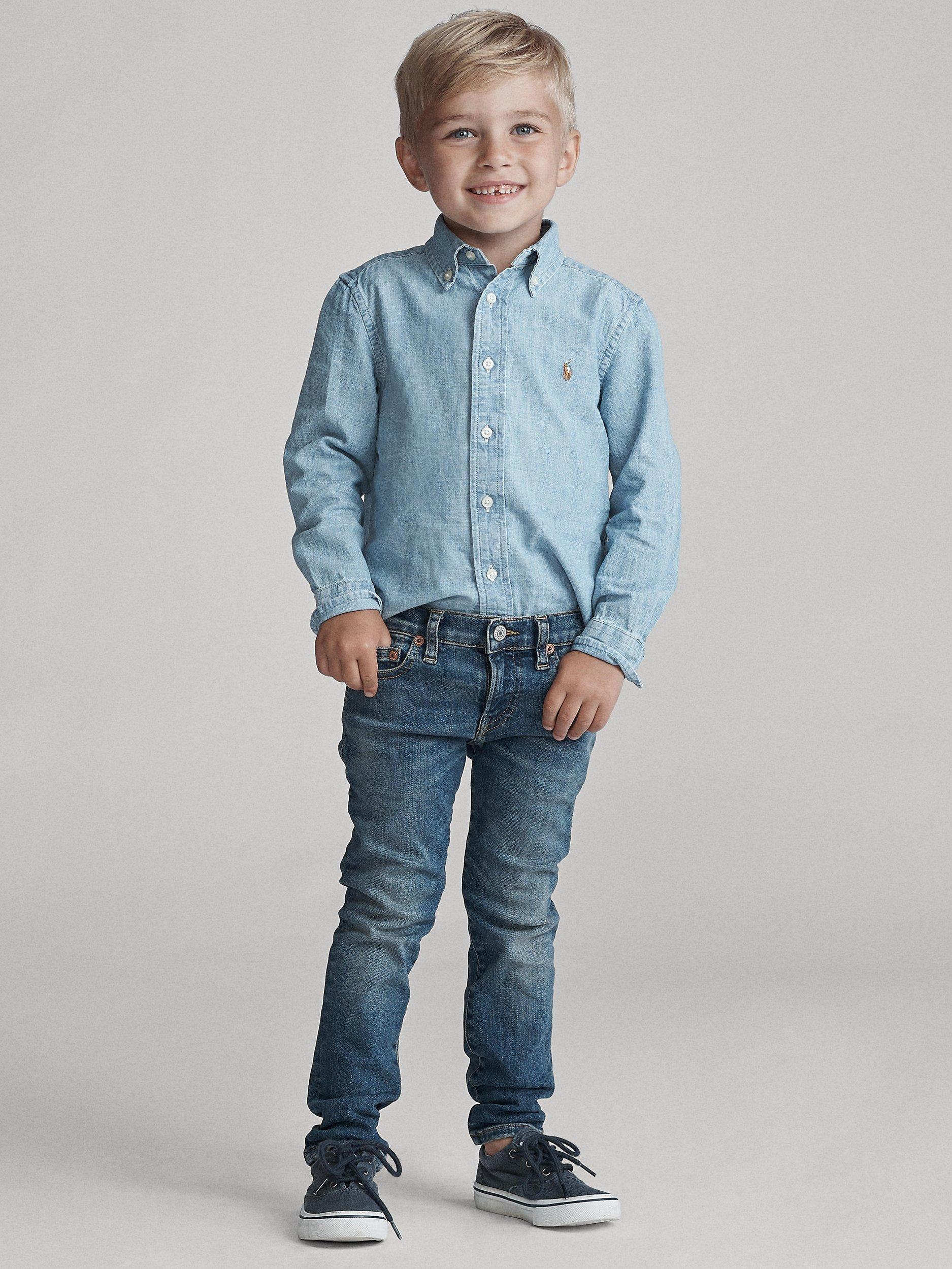 Product image 3 of 8, which shows Polo Ralph Lauren Kids' Cotton Chambray Long Sleeve Shirt, Light Blue, S