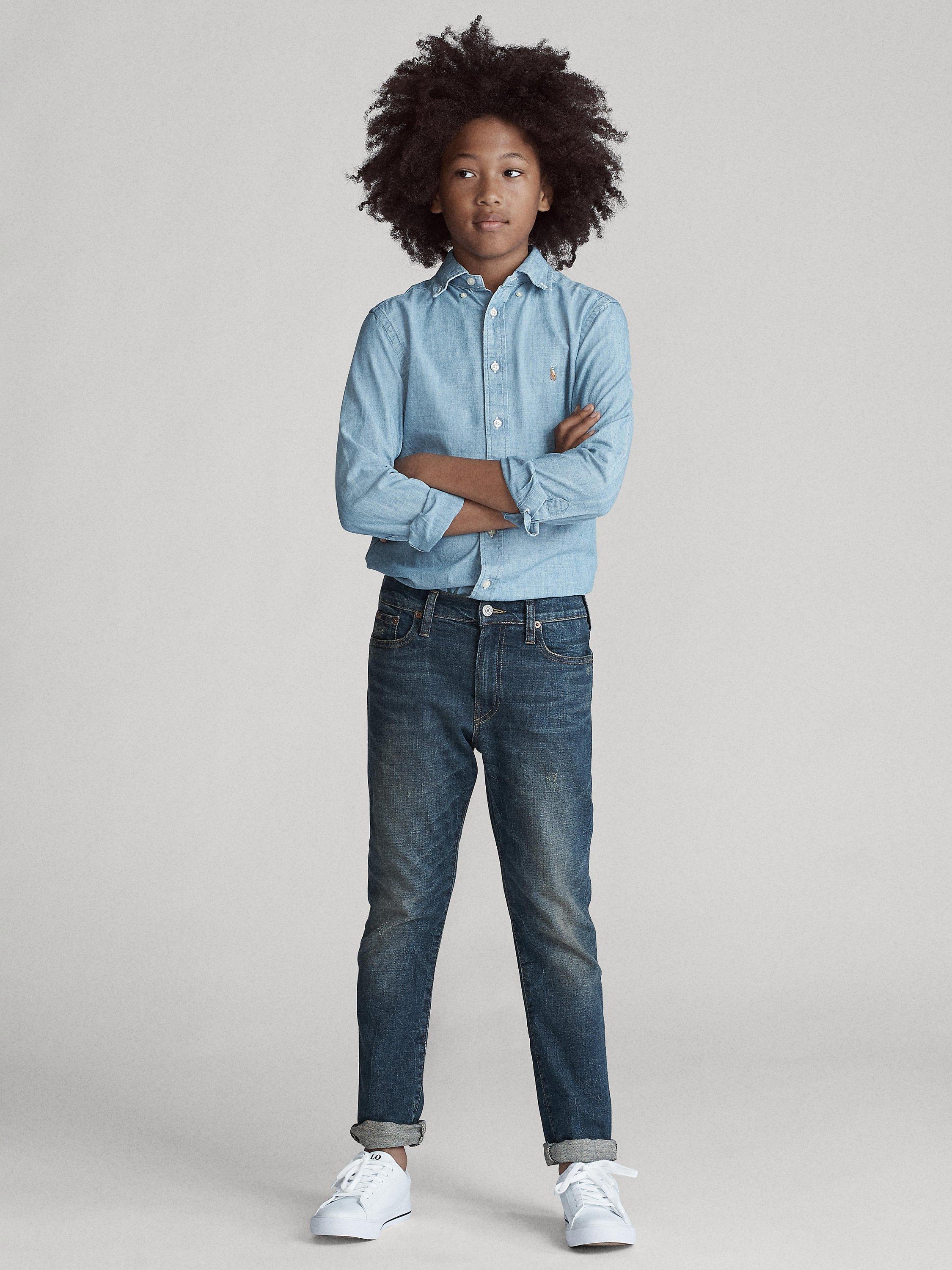 Product image 5 of 8, which shows Polo Ralph Lauren Kids' Cotton Chambray Long Sleeve Shirt, Light Blue, S