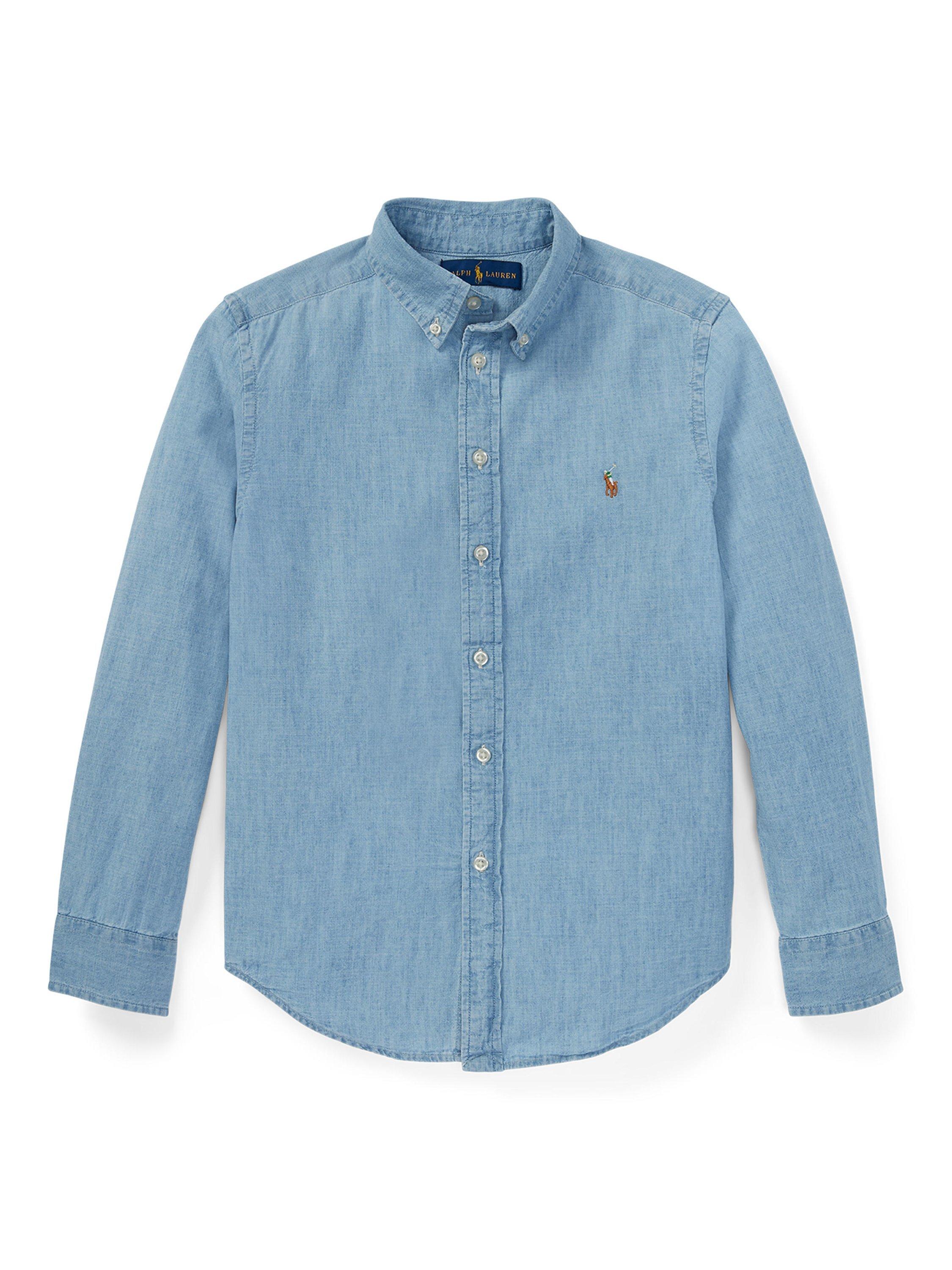 Product image 8 of 8, which shows Polo Ralph Lauren Kids' Cotton Chambray Long Sleeve Shirt, Light Blue, S