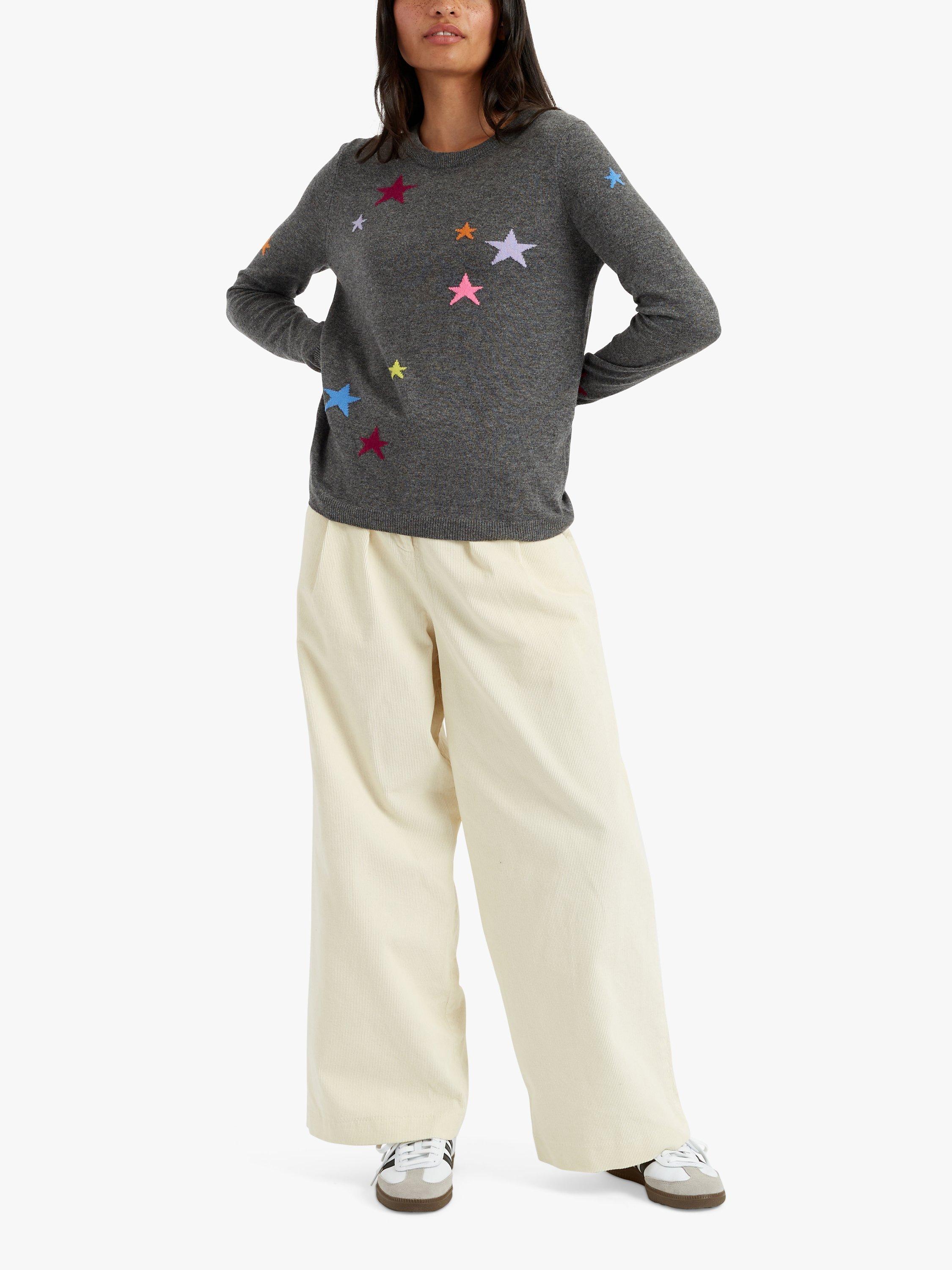 Product image 1 of 3, which shows Chinti & Parker Stars Wool Cashmere Jumper, Grey Marl/Multi, XS