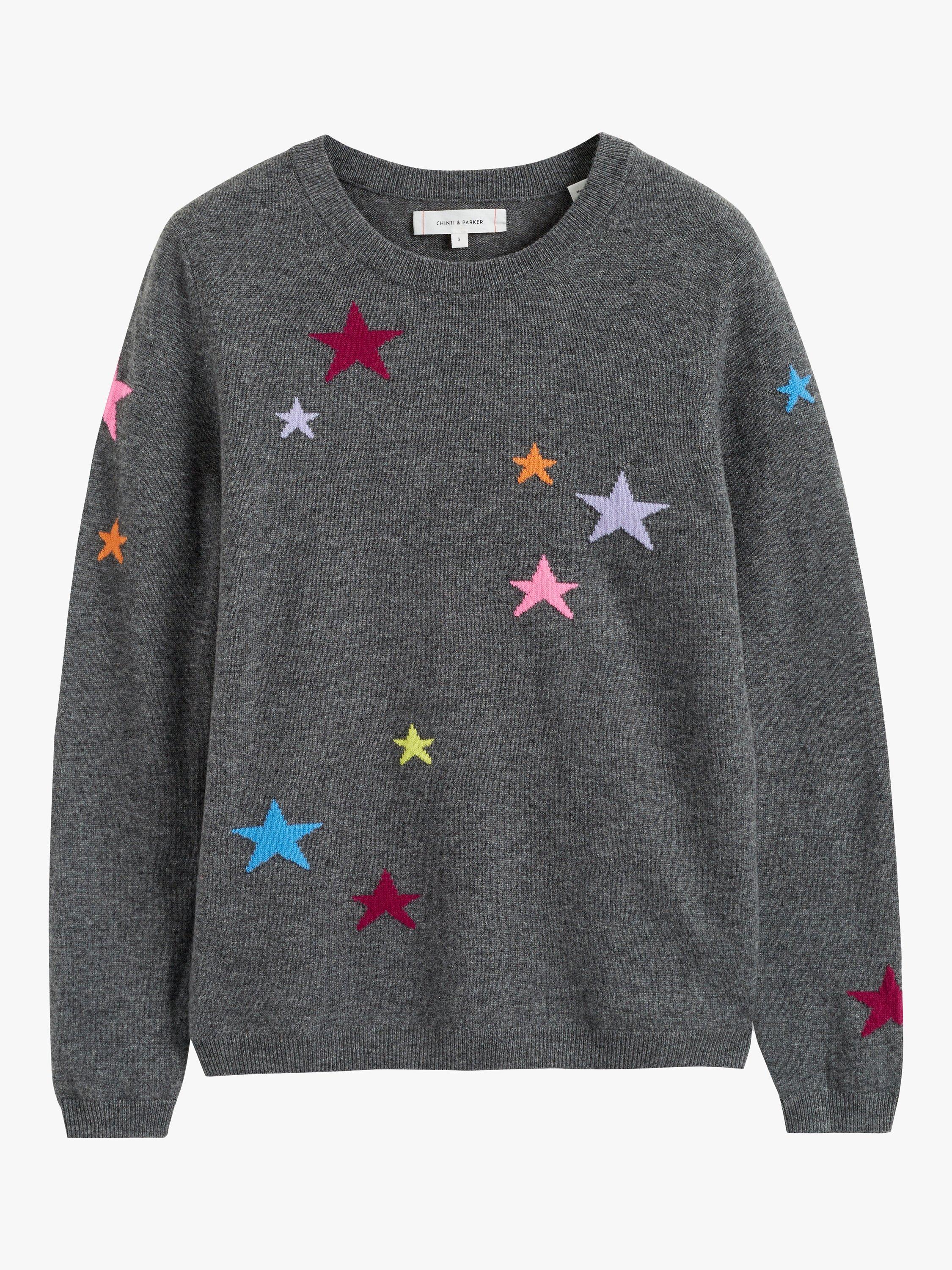 Product image 3 of 3, which shows Chinti & Parker Stars Wool Cashmere Jumper, Grey Marl/Multi, XS