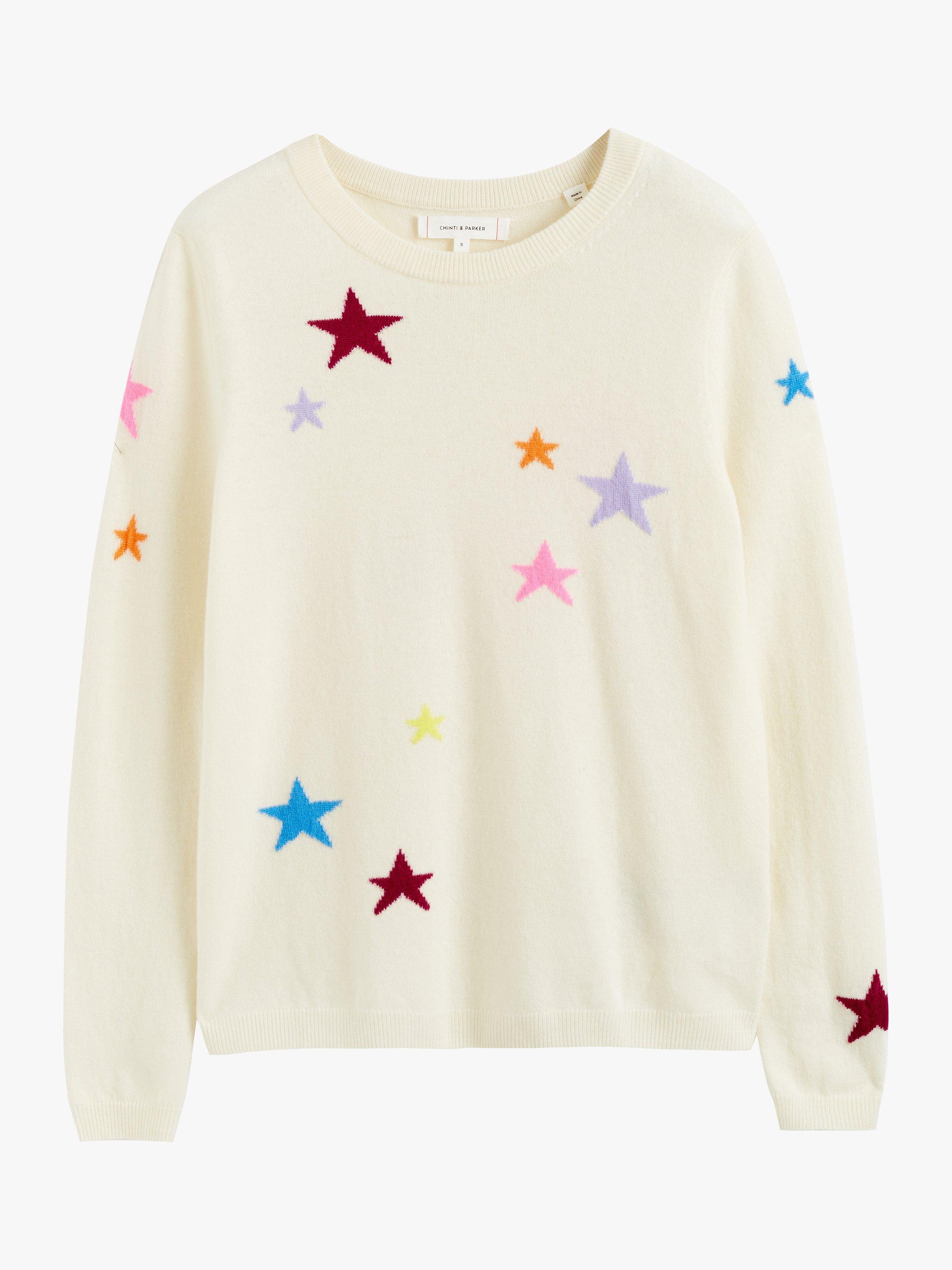 Product image 3 of 3, which shows Chinti & Parker Stars Wool Cashmere Blend Jumper, Cream/Multi, XS