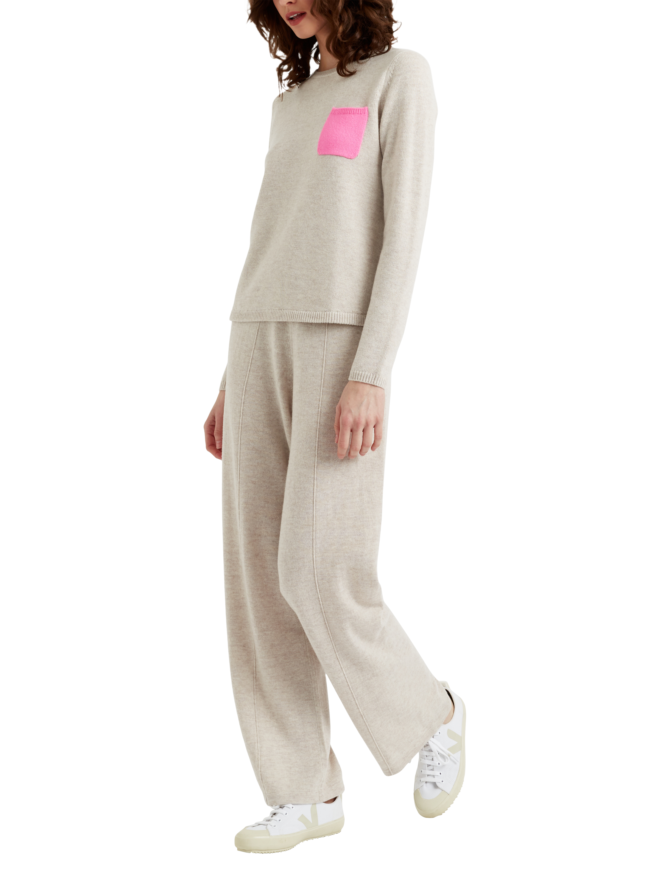 Product image 1 of 4, which shows Chinti & Parker Patch Pocket Wool Rich Jumper, Oatmeal, XS