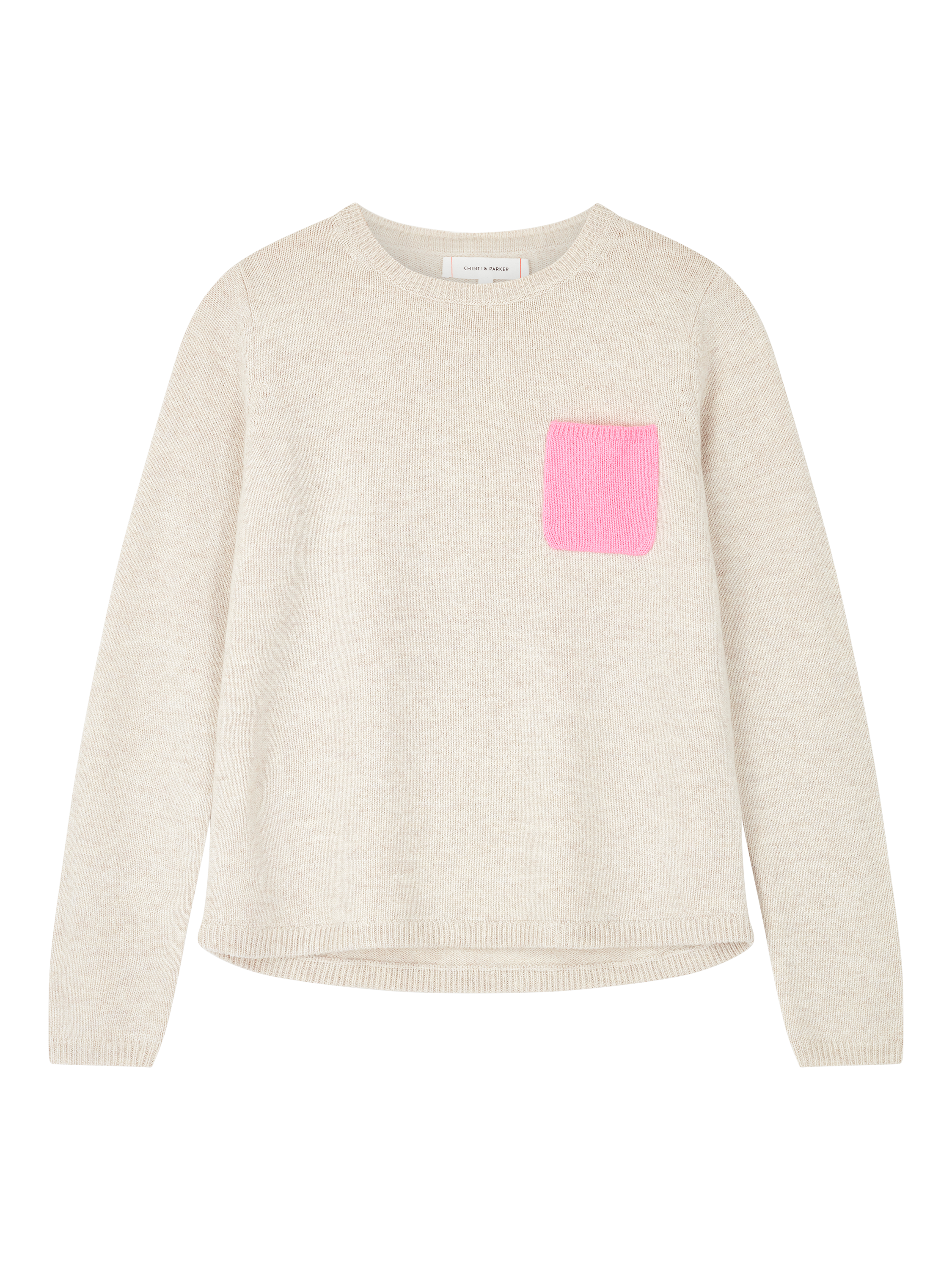 Product image 3 of 4, which shows Chinti & Parker Patch Pocket Wool Rich Jumper, Oatmeal, XS