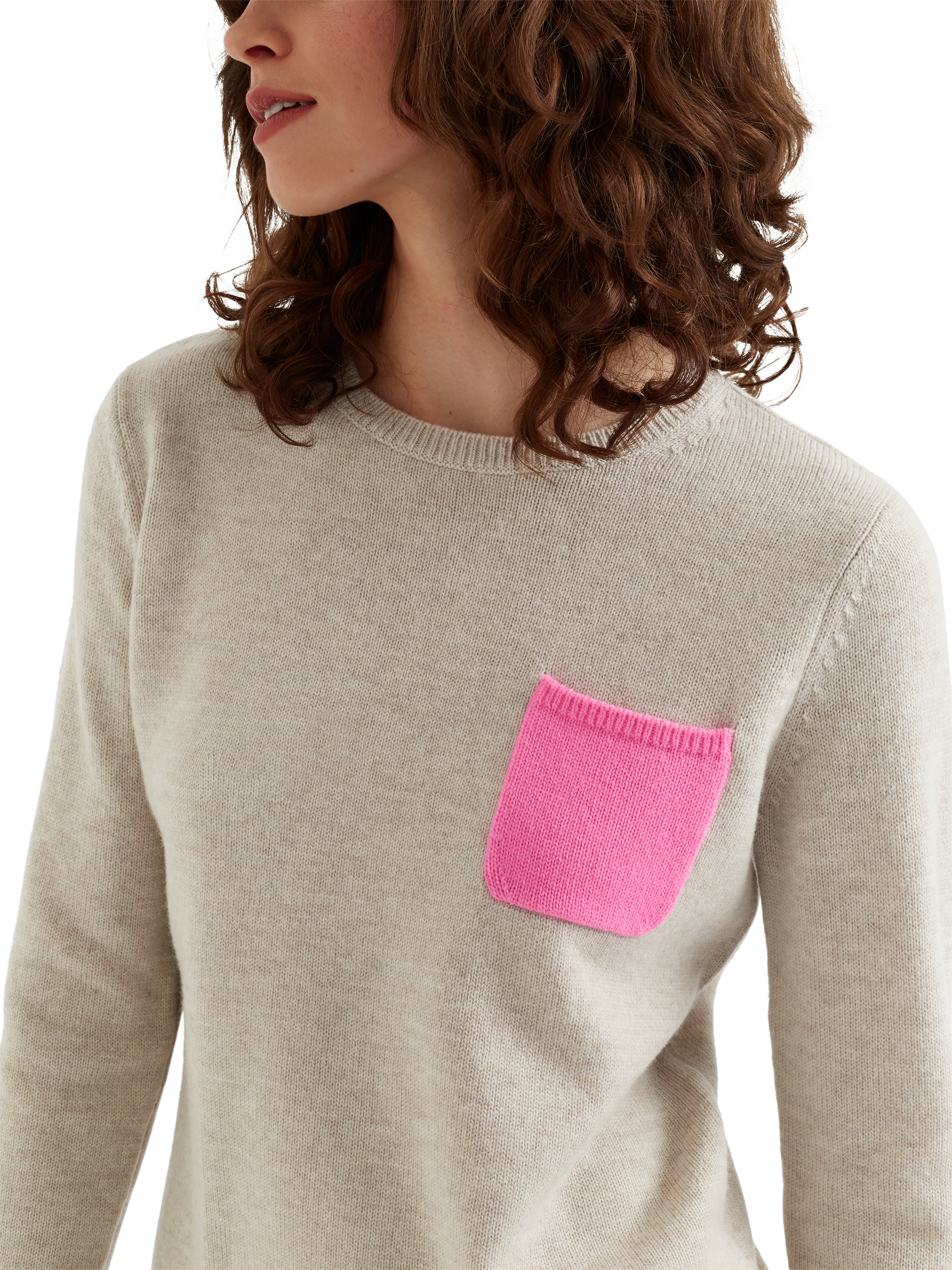 Product image 4 of 4, which shows Chinti & Parker Patch Pocket Wool Rich Jumper, Oatmeal, XS