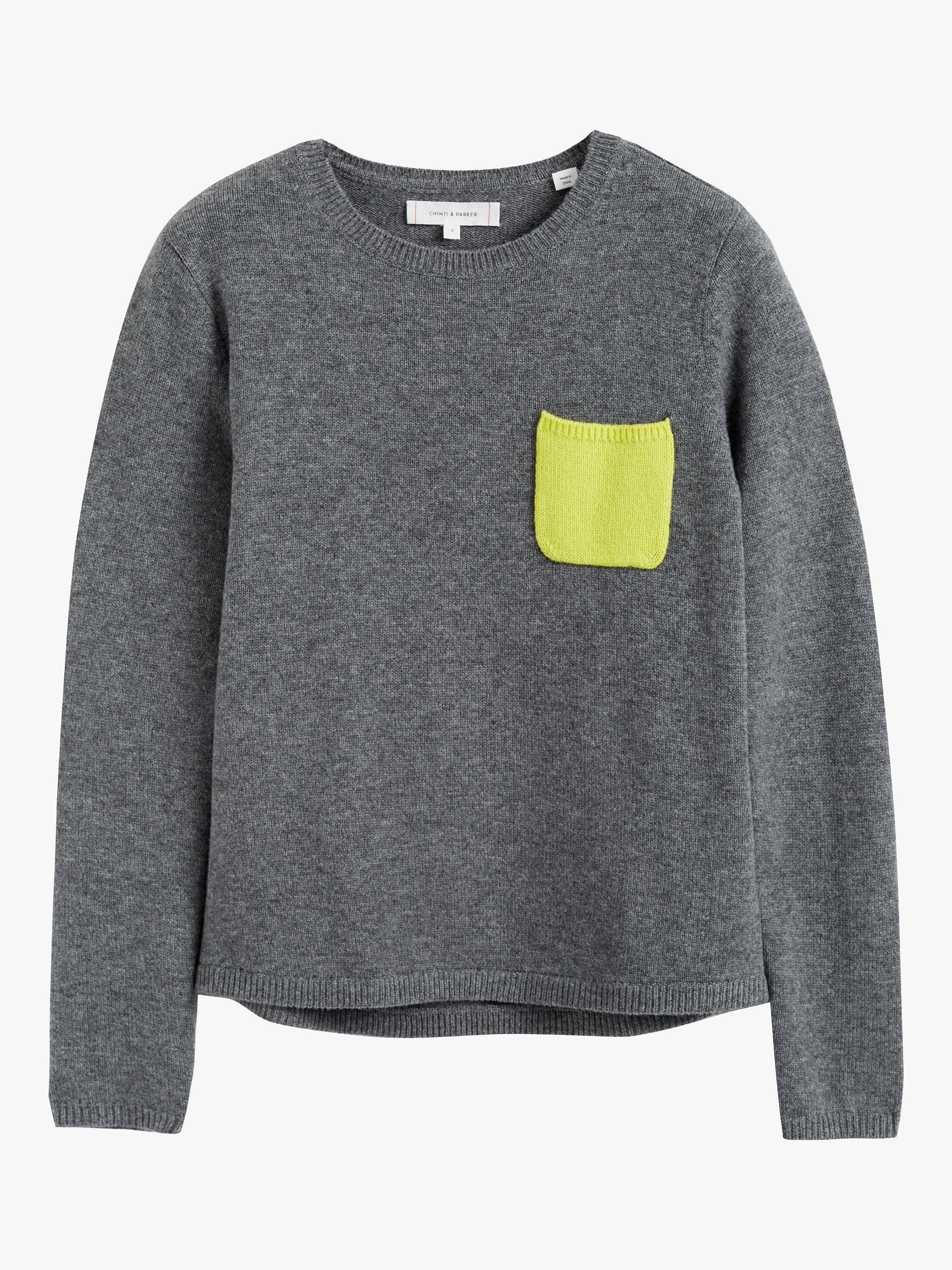 Product image 3 of 3, which shows Chinti & Parker Pocket Wool Cashmere Jumper, Grey Marl, XS