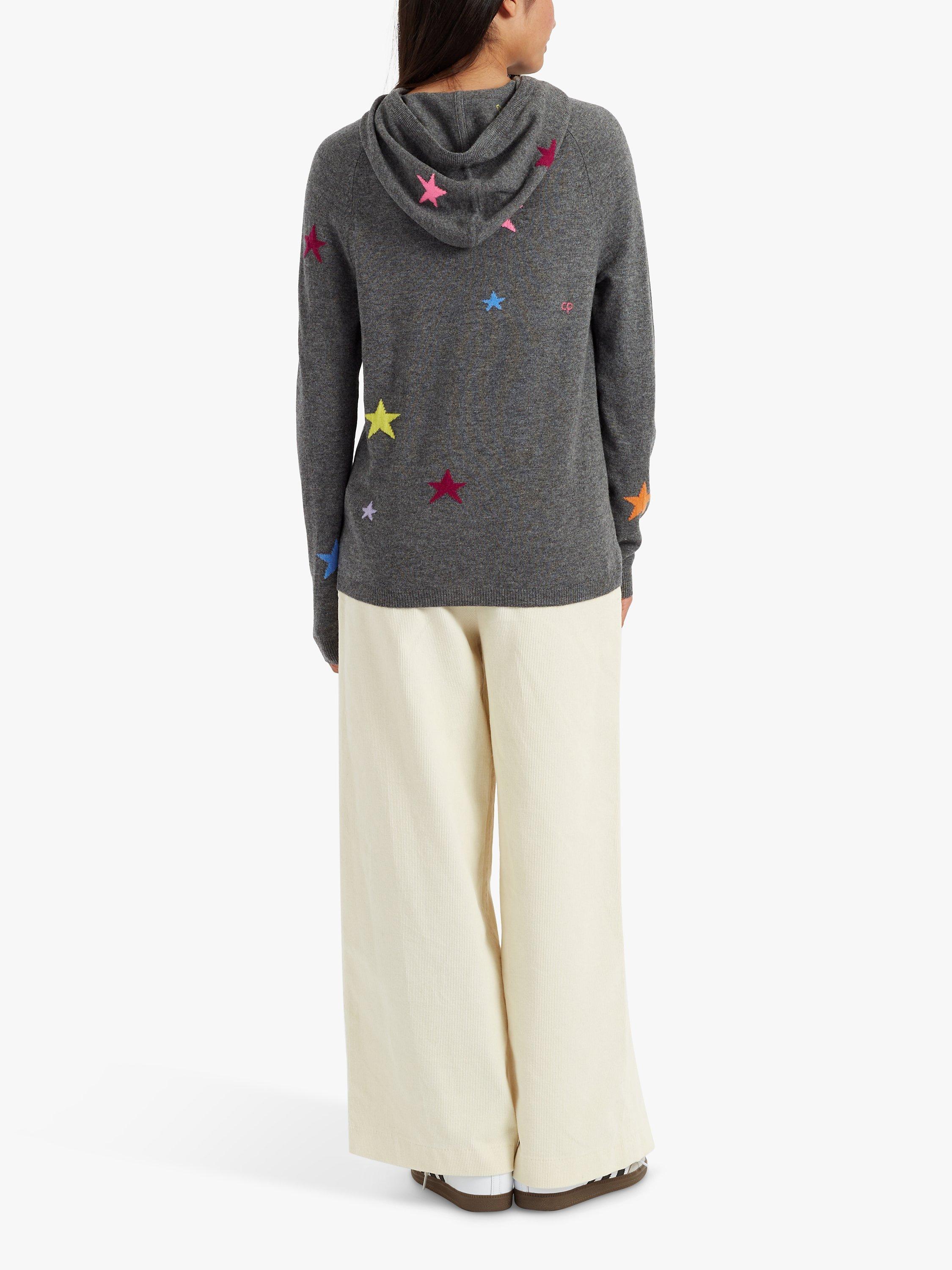 Product image 1 of 1, which shows Chinti & Parker Star Wool Cashmere Hoodie, Grey Marl/Multi, XS