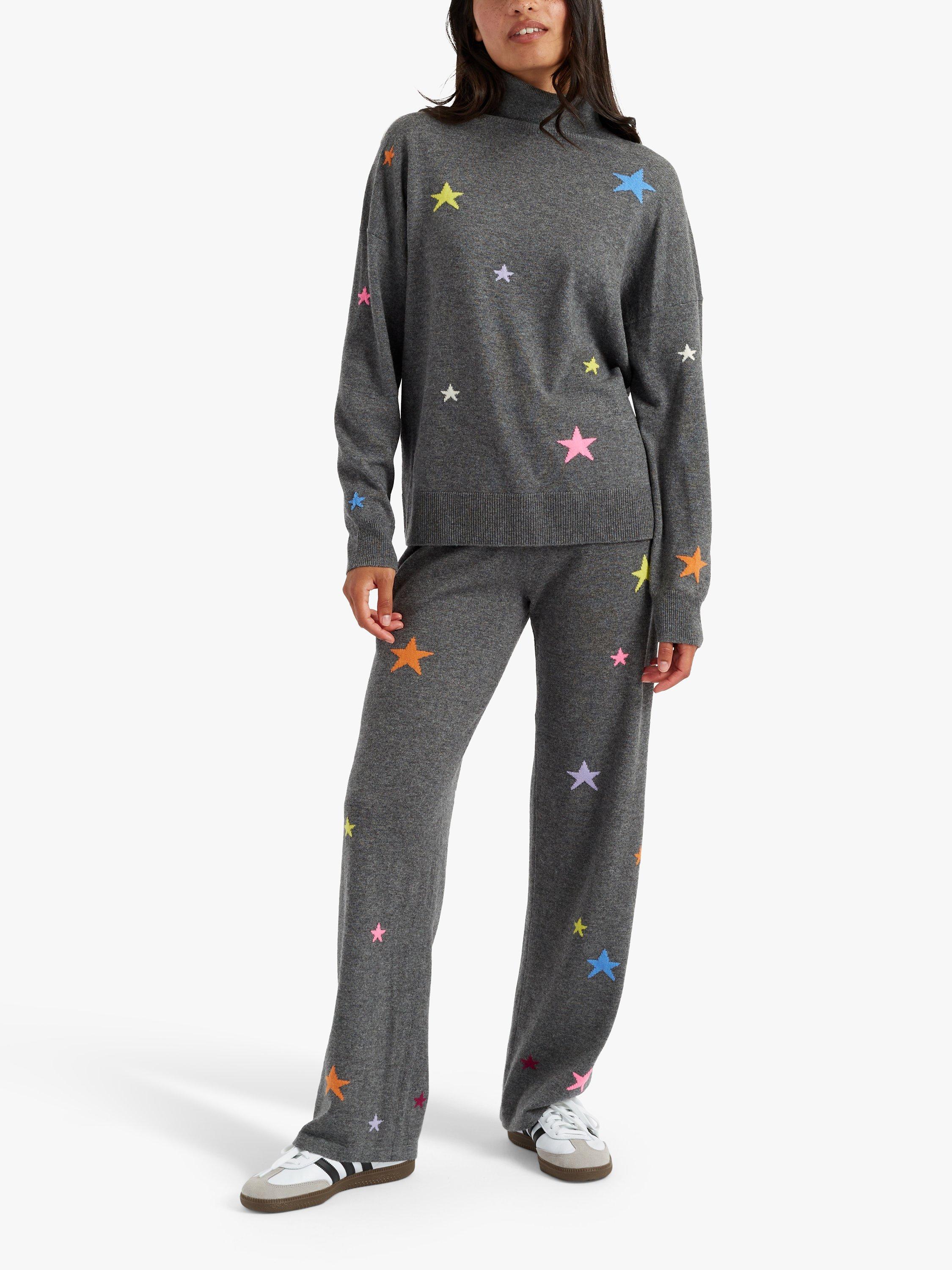 Product image 1 of 3, which shows Chinti & Parker Stars Wide Leg Wool Cashmere Trousers, Grey Marl/Multi, XS