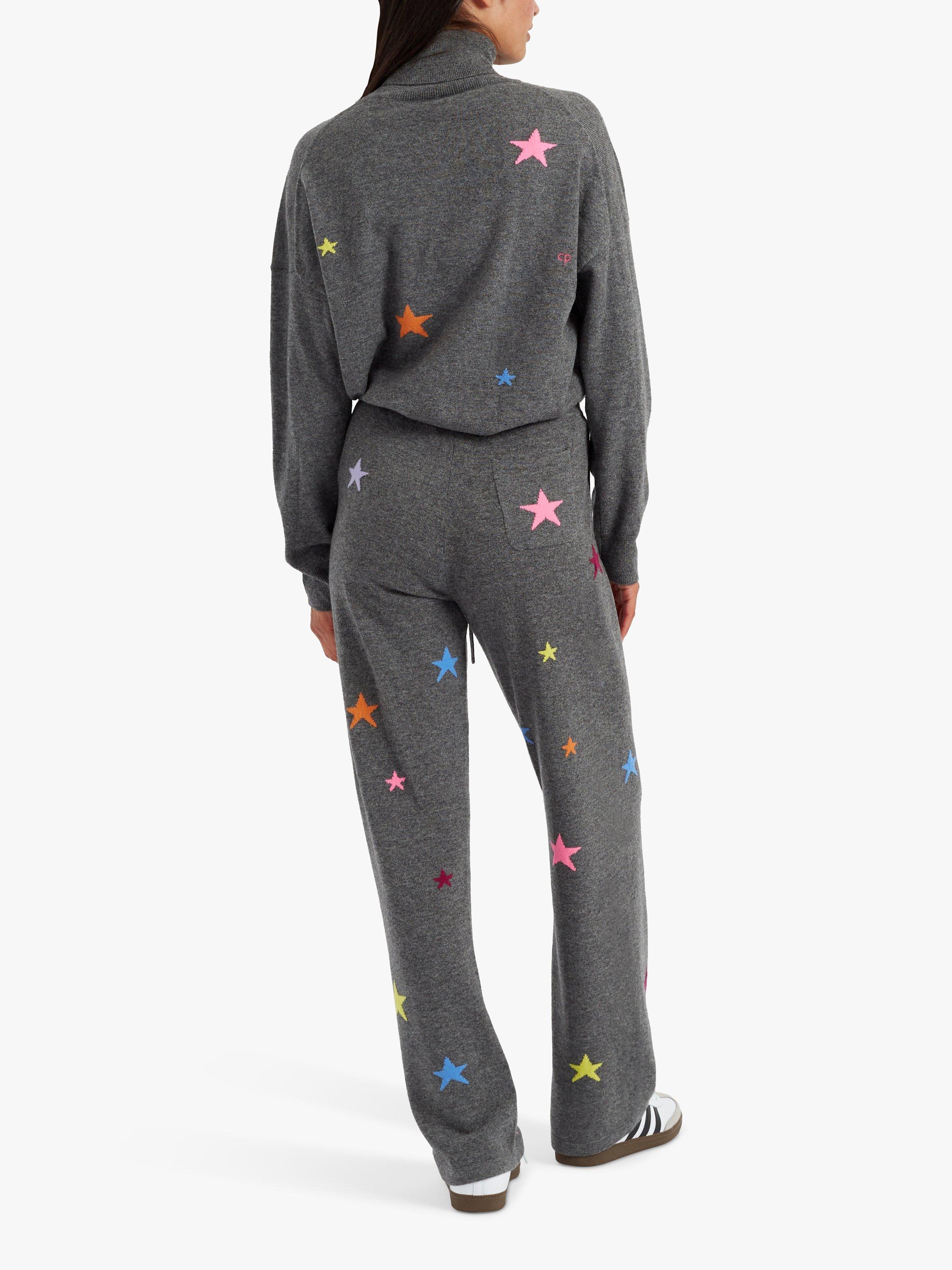 Product image 2 of 3, which shows Chinti & Parker Stars Wide Leg Wool Cashmere Trousers, Grey Marl/Multi, XS