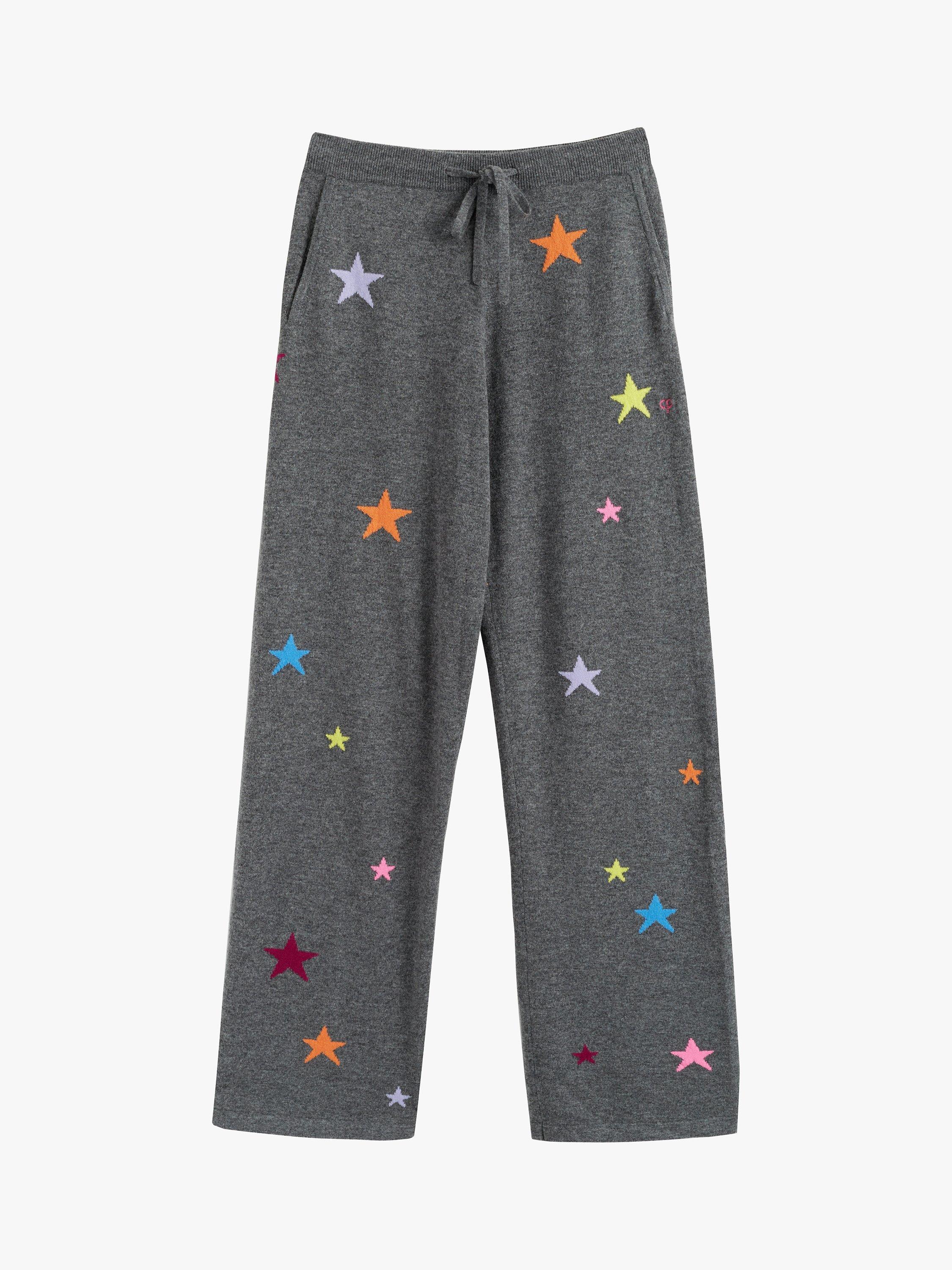 Product image 3 of 3, which shows Chinti & Parker Stars Wide Leg Wool Cashmere Trousers, Grey Marl/Multi, XS