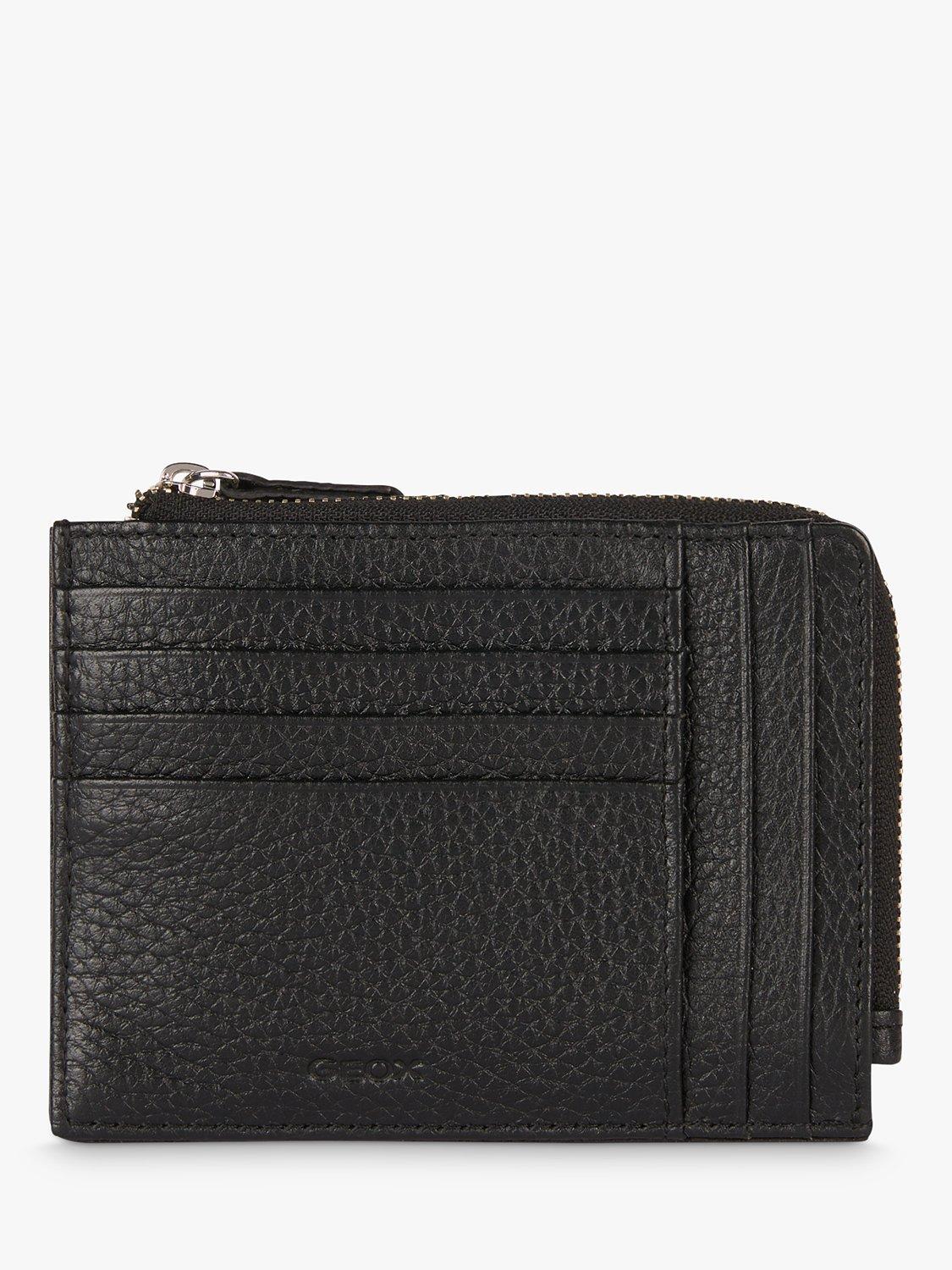 Product image 1 of 4, which shows Geox Men's Leather Zip Top Wallet, Black