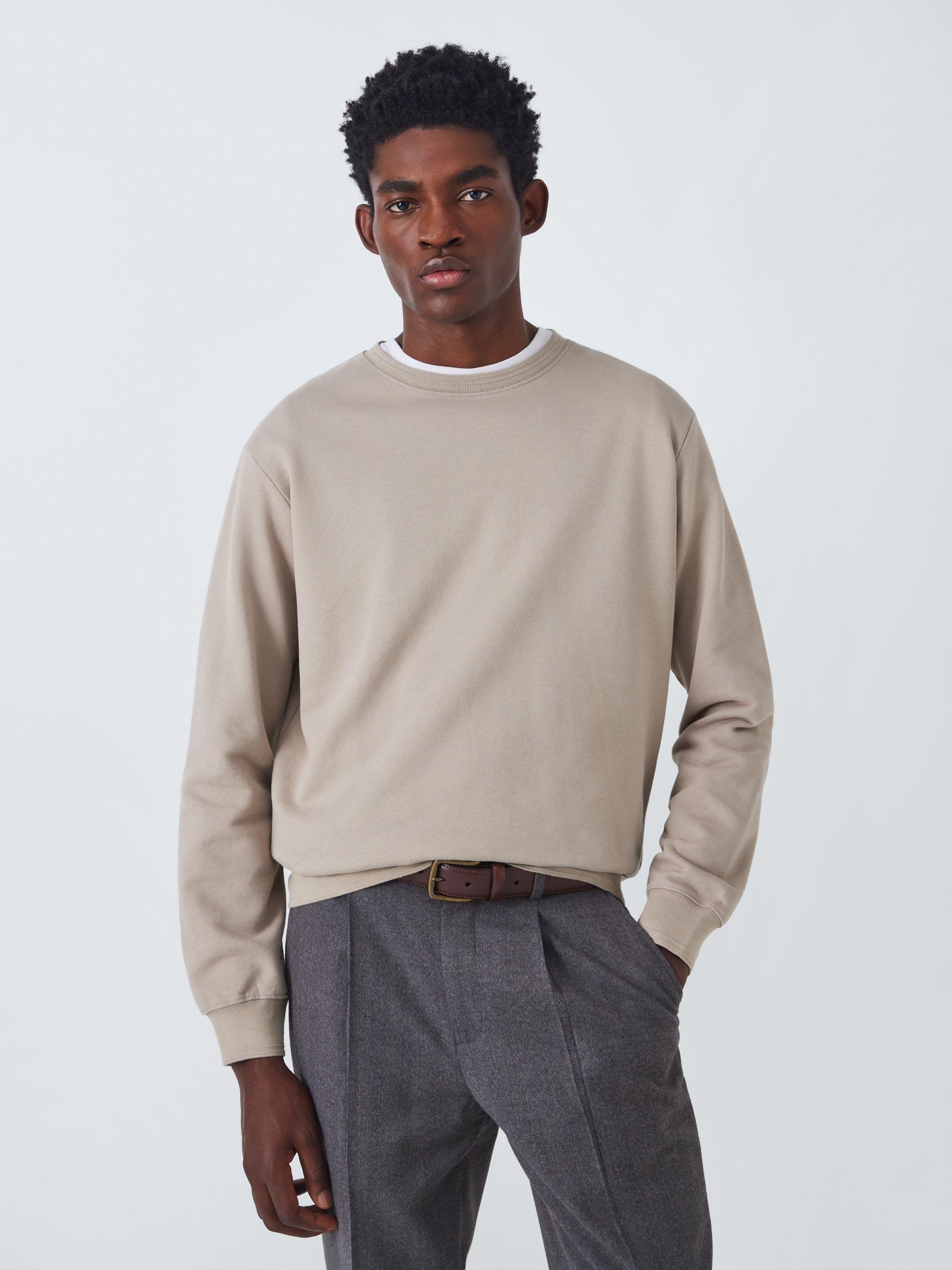John Lewis Cotton Crew Neck Long Sleeve Lounge Top, Natural Putty