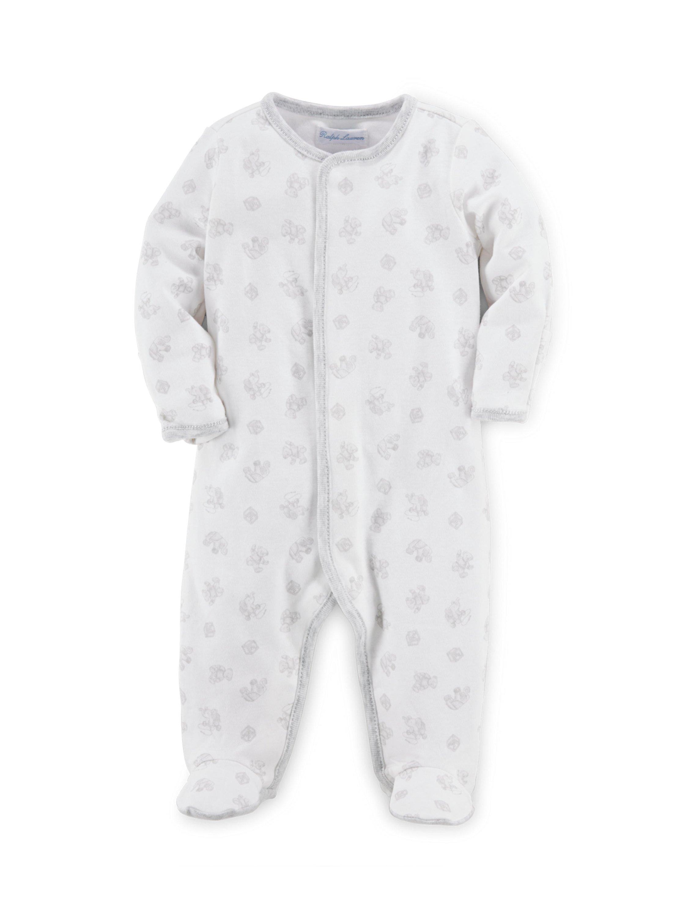 Product image 3 of 3, which shows Ralph Lauren Baby Printed Cotton Sleepsuit, Paper White, Newborn