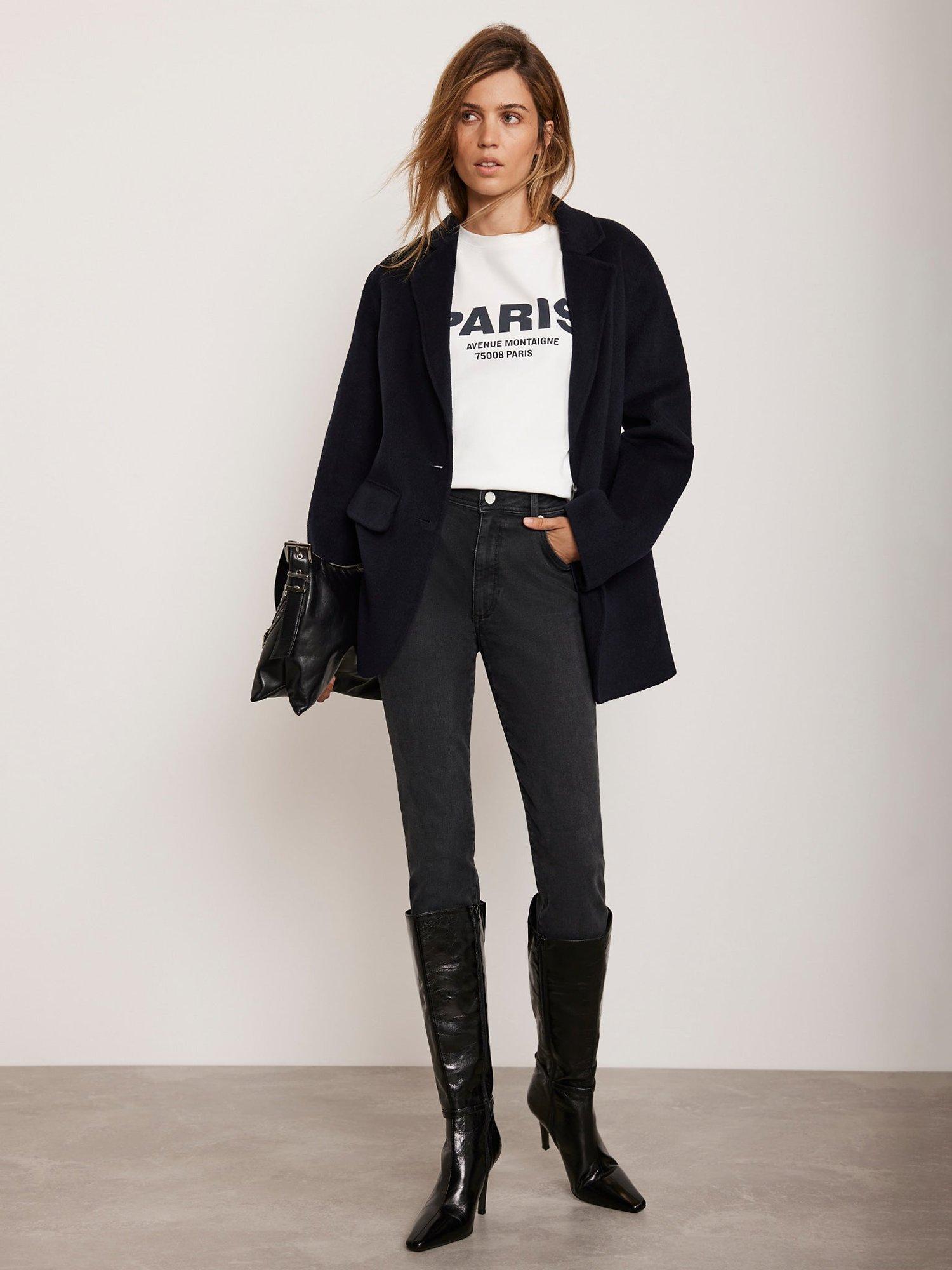 Product image 1 of 7, which shows Mint Velvet Mid Rise Skinny Jeans, Black, 6R
