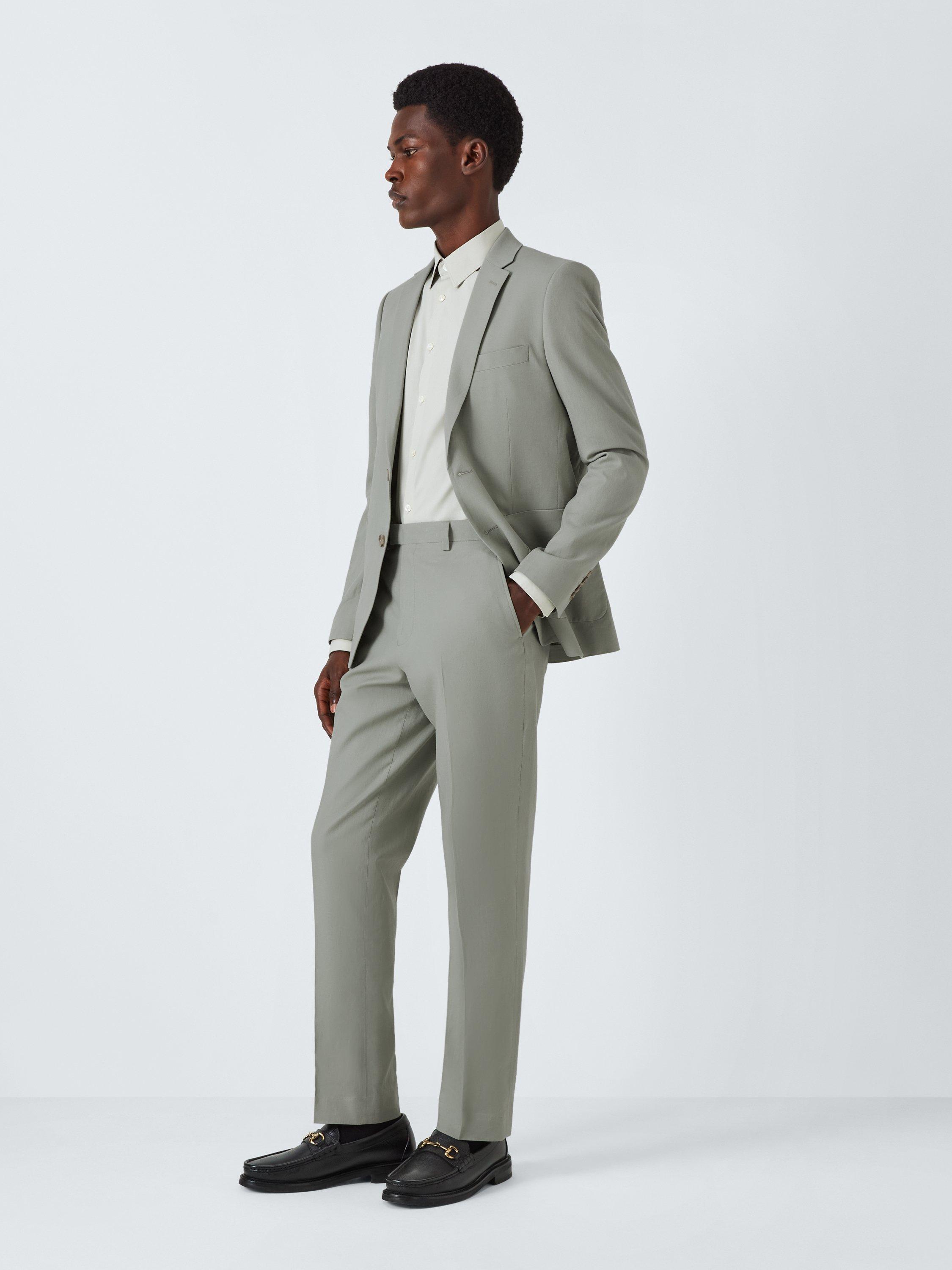 Product image 3 of 7, which shows Kin Rae Slim Fit Linen Blend Suit Trousers, Green, 32R