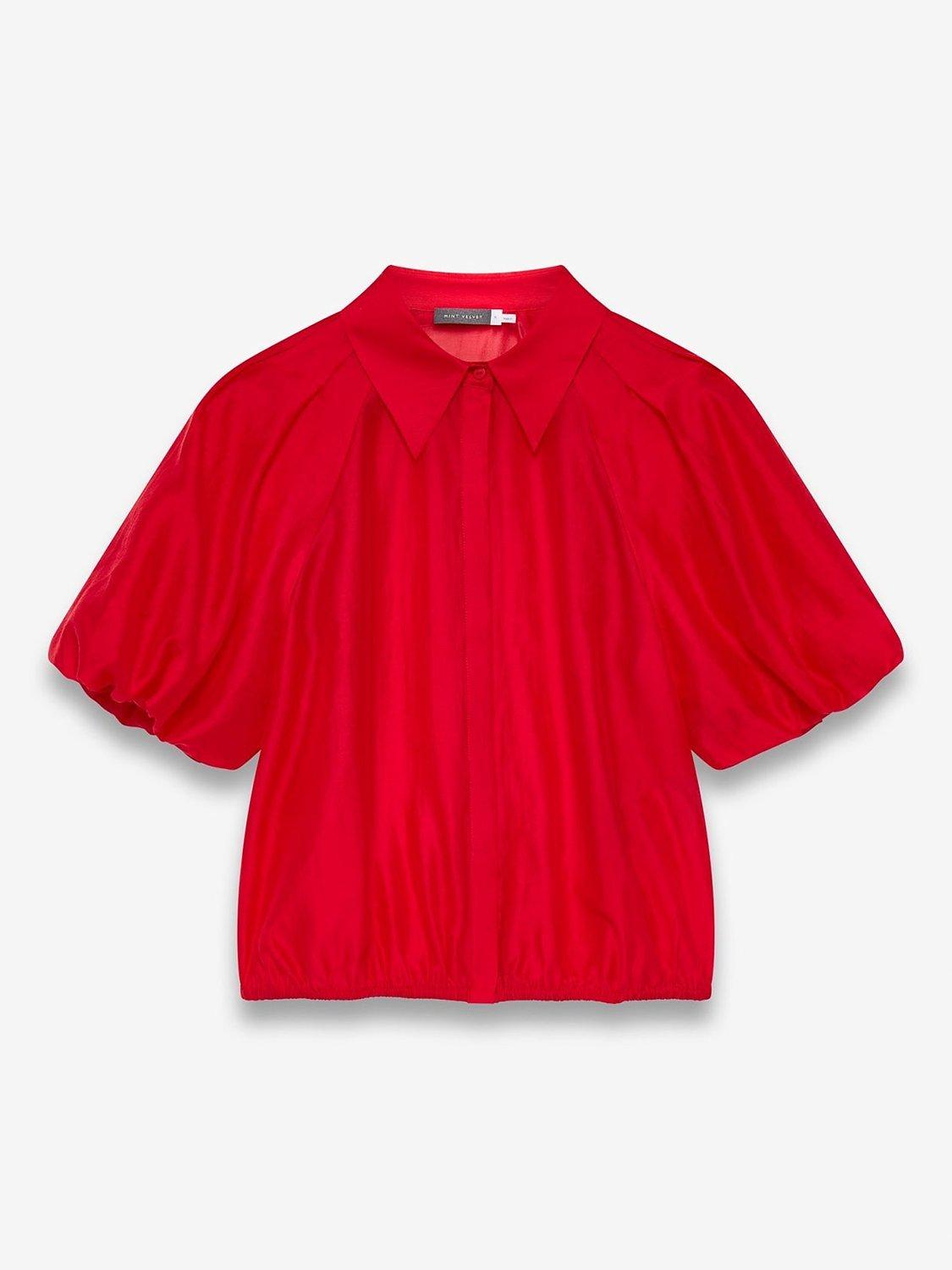 Shirt with sheer puff sleeves hotsell