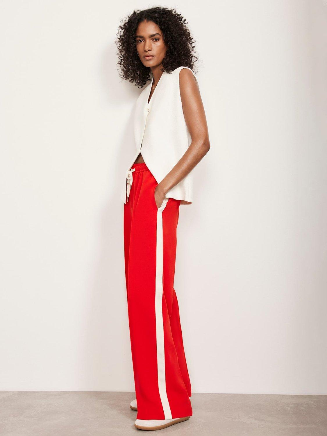 Product image 2 of 5, which shows Mint Velvet Side Stripe Wide Leg Trousers, Red, XS