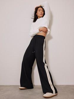 Mint Velvet Side Stripe Wide Leg Trousers, Black/White, Black/White