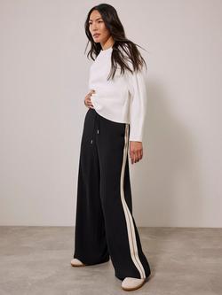 Mint Velvet Side Stripe Wide Leg Trousers, Black/White - view 2, Black/White