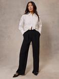 Mint Velvet Waist Detail Wide Leg Trousers, Black