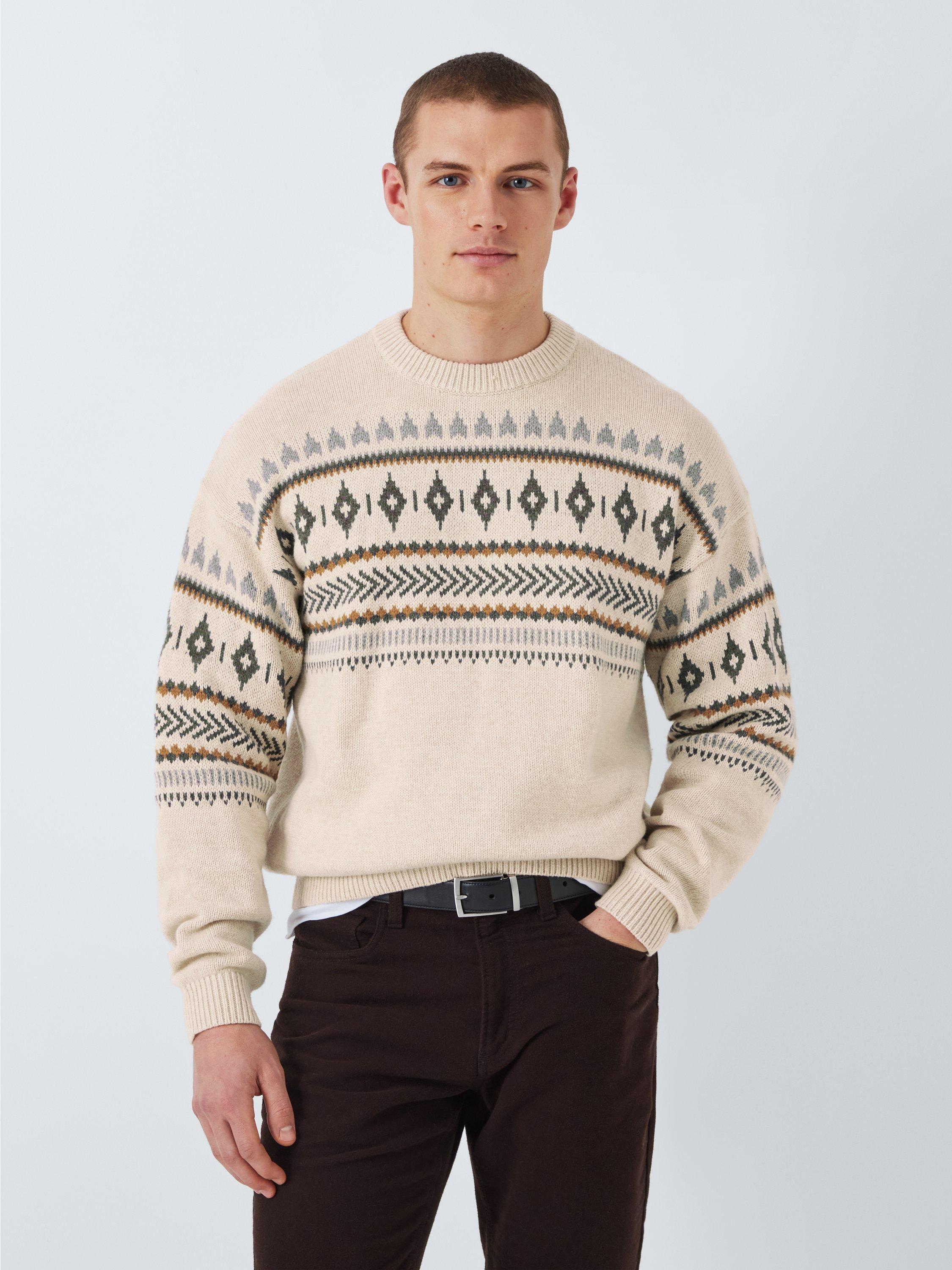 John Lewis Fair Isle Crew Neck Jumper, Natural/Multi