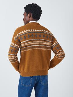John Lewis Fair Isle Crew Neck Jumper, Indian Khaki/Multi - view 2, Indian Khaki Multi