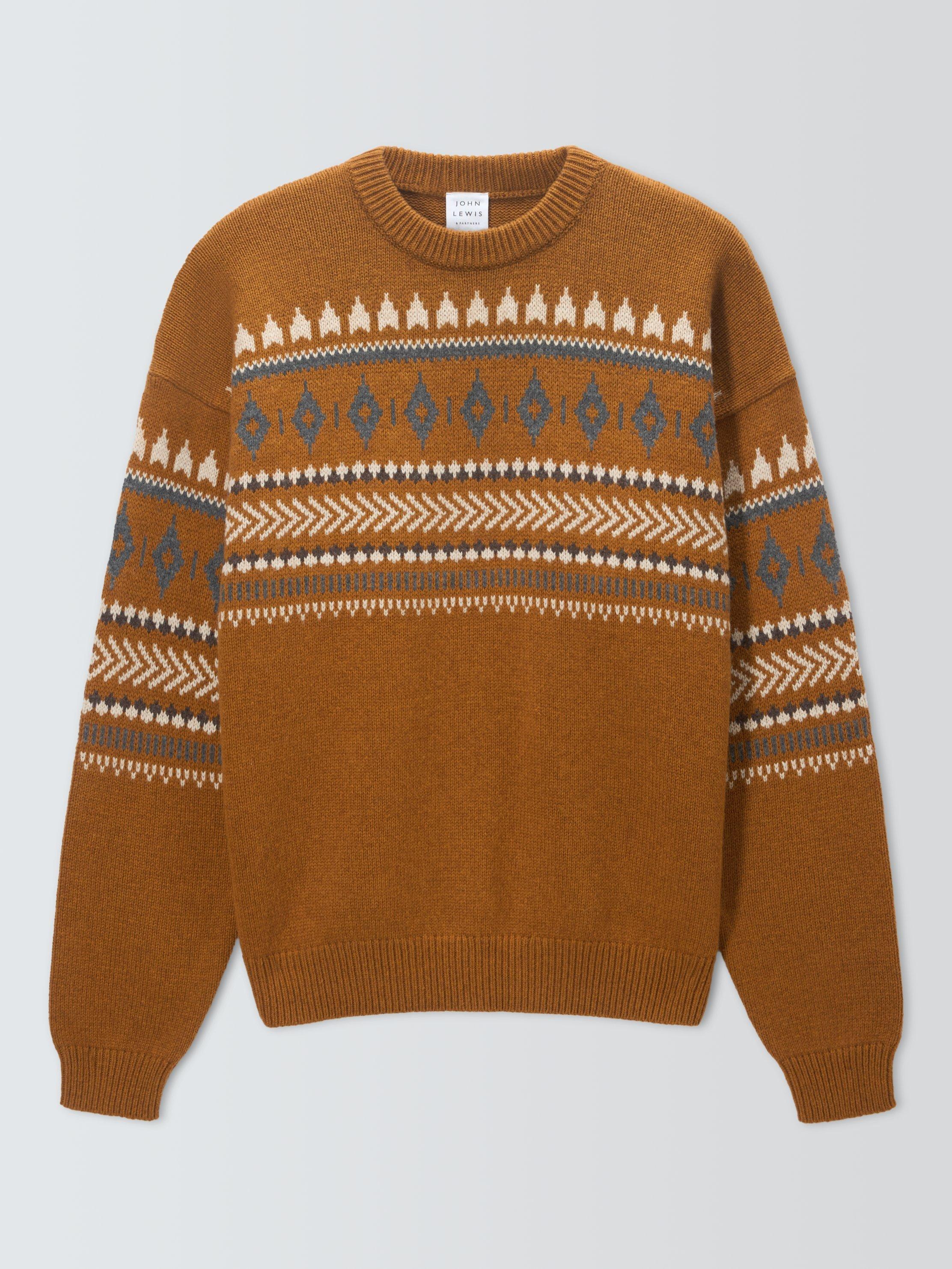 Product image 4 of 6, which shows John Lewis Fair Isle Crew Neck Jumper, Indian Khaki Multi, L