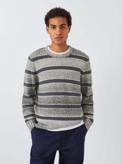 John Lewis ANYDAY Crochet Stripe Crew Neck Jumper, Grey, Grey