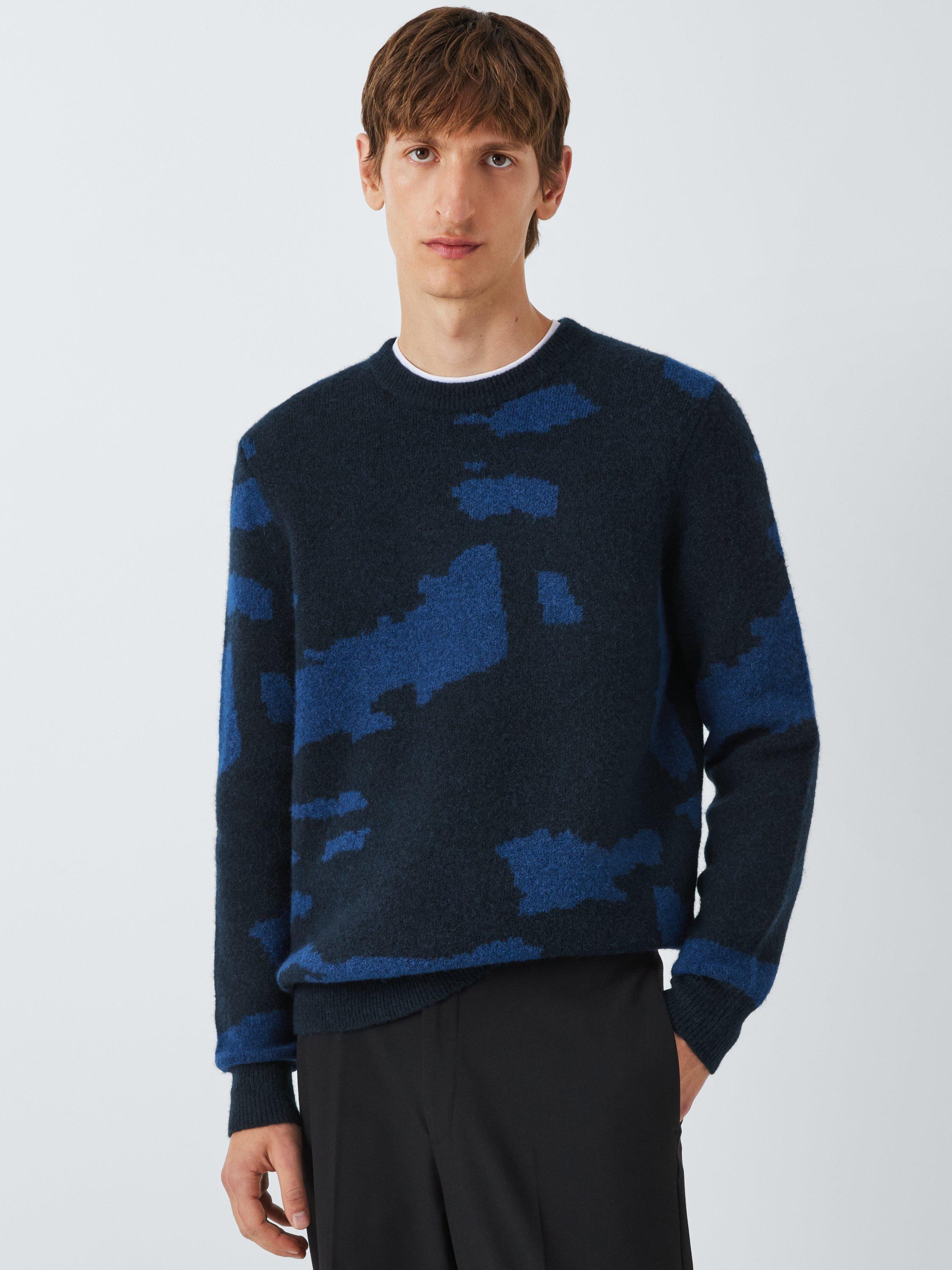 Kin Fluffy Intarsia Wool Blend Jumper, Dark Sapphire