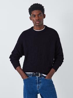 John Lewis Self Check Cotton Knit Crew Neck Jumper, Neat Navy, Neat Navy