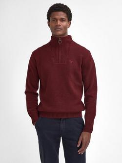 Barbour Essential Lambswool Half Zip Funnel Neck Jumper, Burgundy, Burgundy