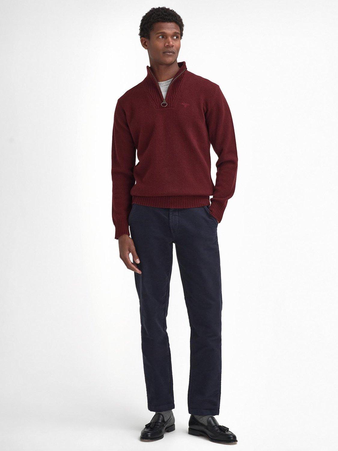 Product image 3 of 6, which shows Barbour Essential Lambswool Half Zip Funnel Neck Jumper, Burgundy, S