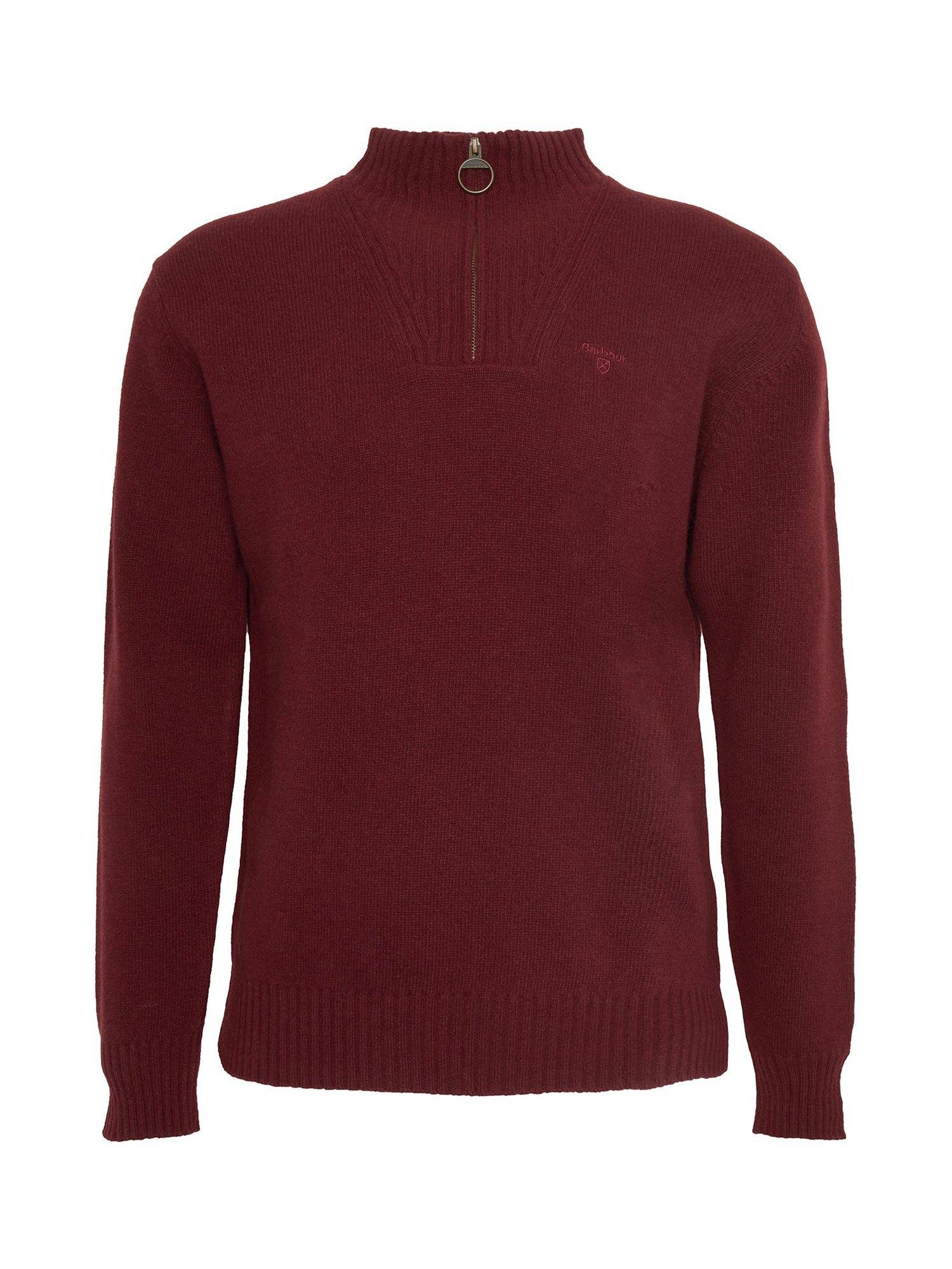 Product image 4 of 6, which shows Barbour Essential Lambswool Half Zip Funnel Neck Jumper, Burgundy, S