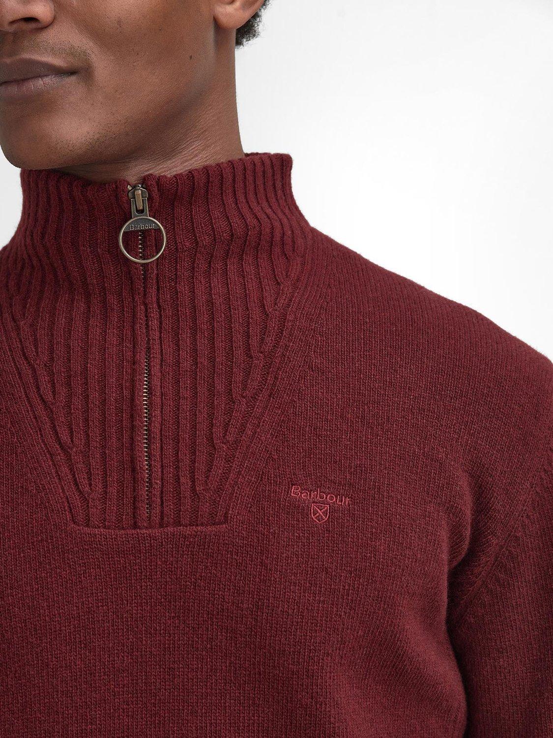 Product image 6 of 6, which shows Barbour Essential Lambswool Half Zip Funnel Neck Jumper, Burgundy, S