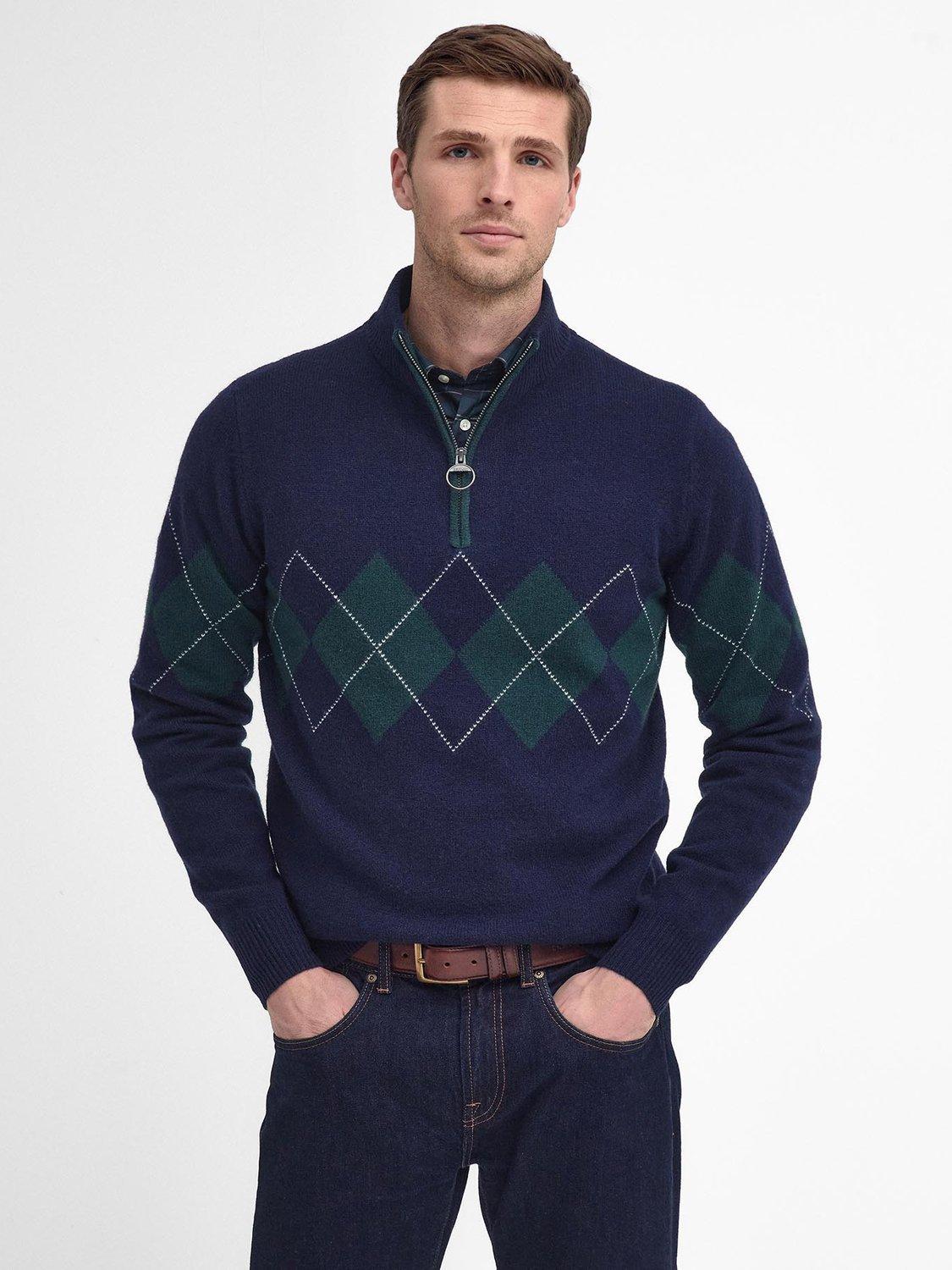 Barbour Hartfield Argyll Half-Zip Jumper, Sapphire Navy