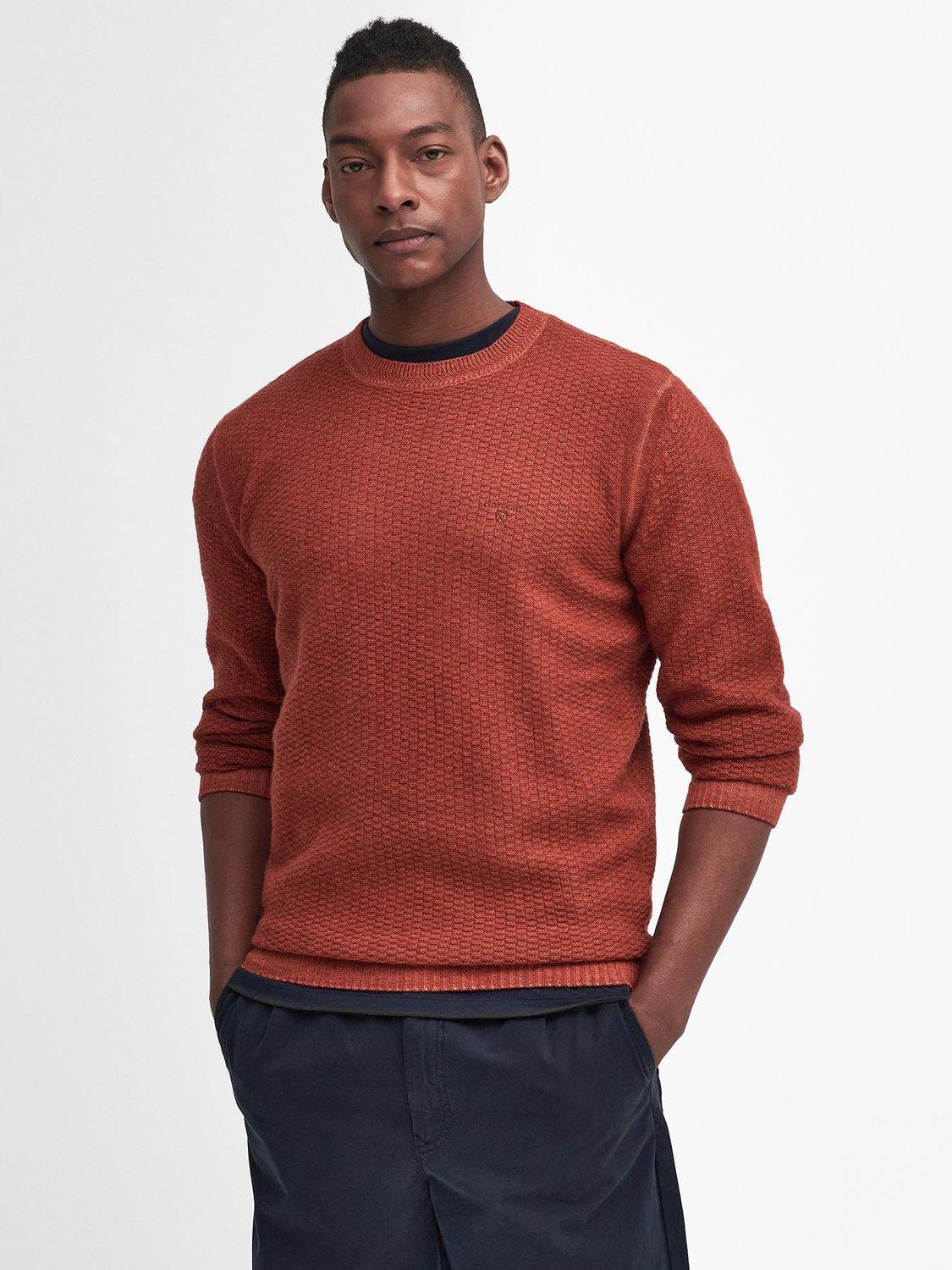 Barbour Aston Crew Neck Lambswool Jumper Dark Ginger