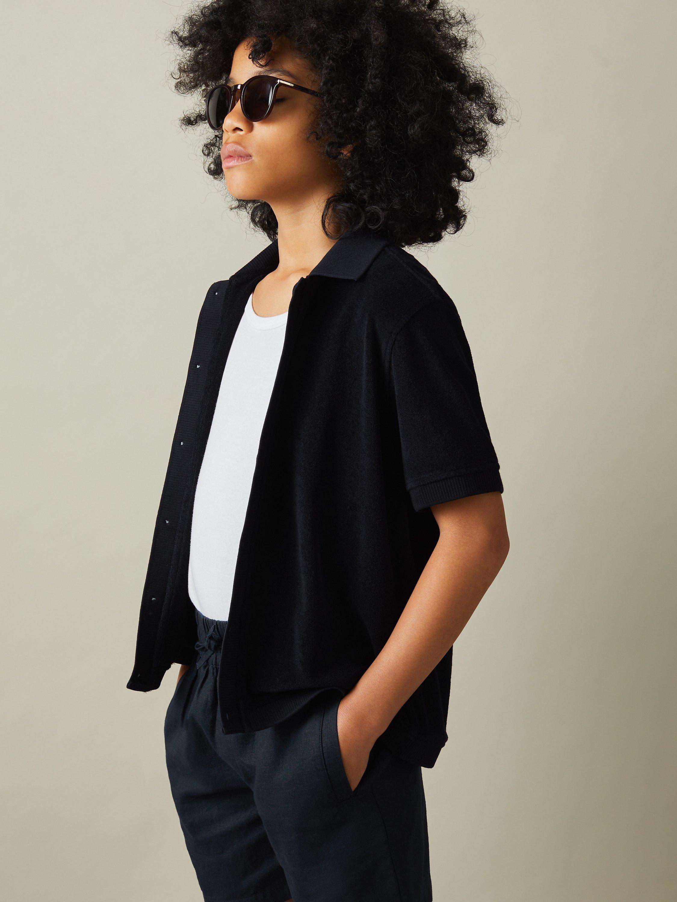 Reiss Kids' Eden Short Sleeve Shirt, Navy