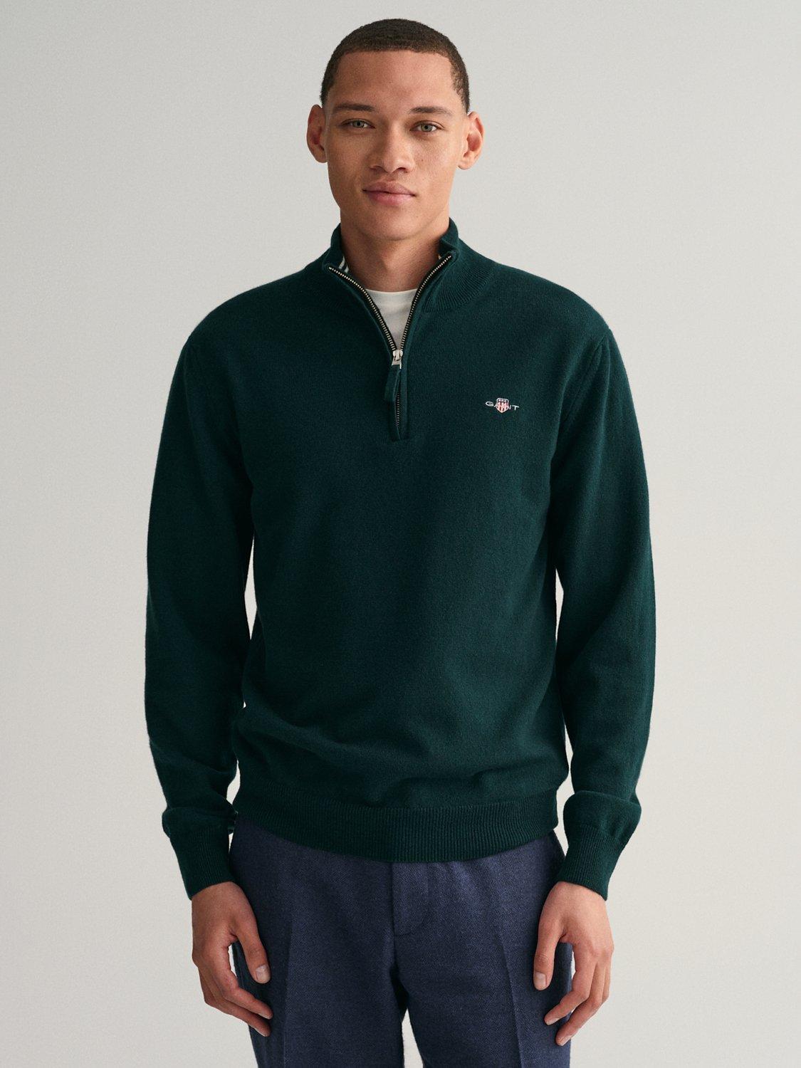 GANT Superfine Lambswool Half Zip Jumper Tartan Green