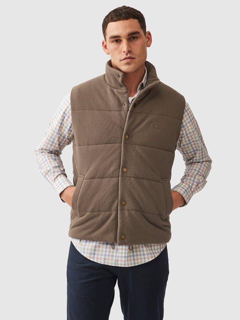 Product image 1 of 5, which shows Rodd & Gunn Lake Ferry Padded Pique Cotton Gilet, Khaki, XS