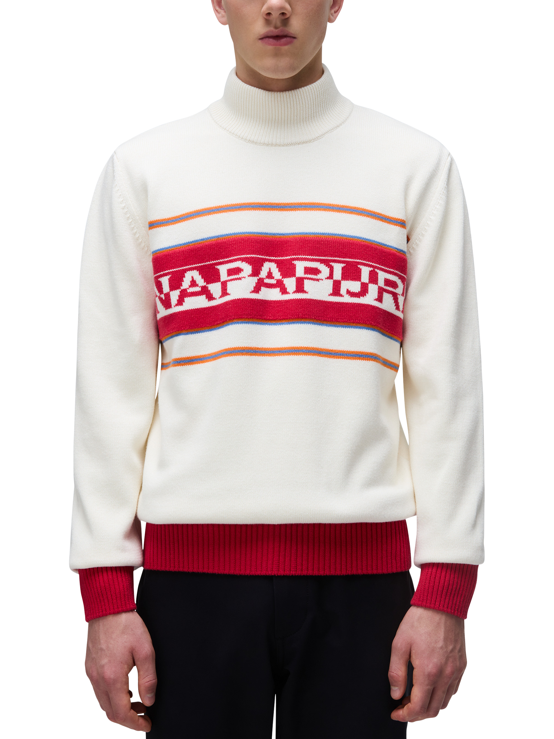 Product image 4 of 5, which shows Napapijri Sardona Wool Blend High Neck Jacquard Jumper, Beige Dimity, S