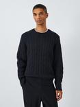 Theory Montana Cable Knit Wool & Cashmere Blend Sweater, Darkest Navy - 1ds